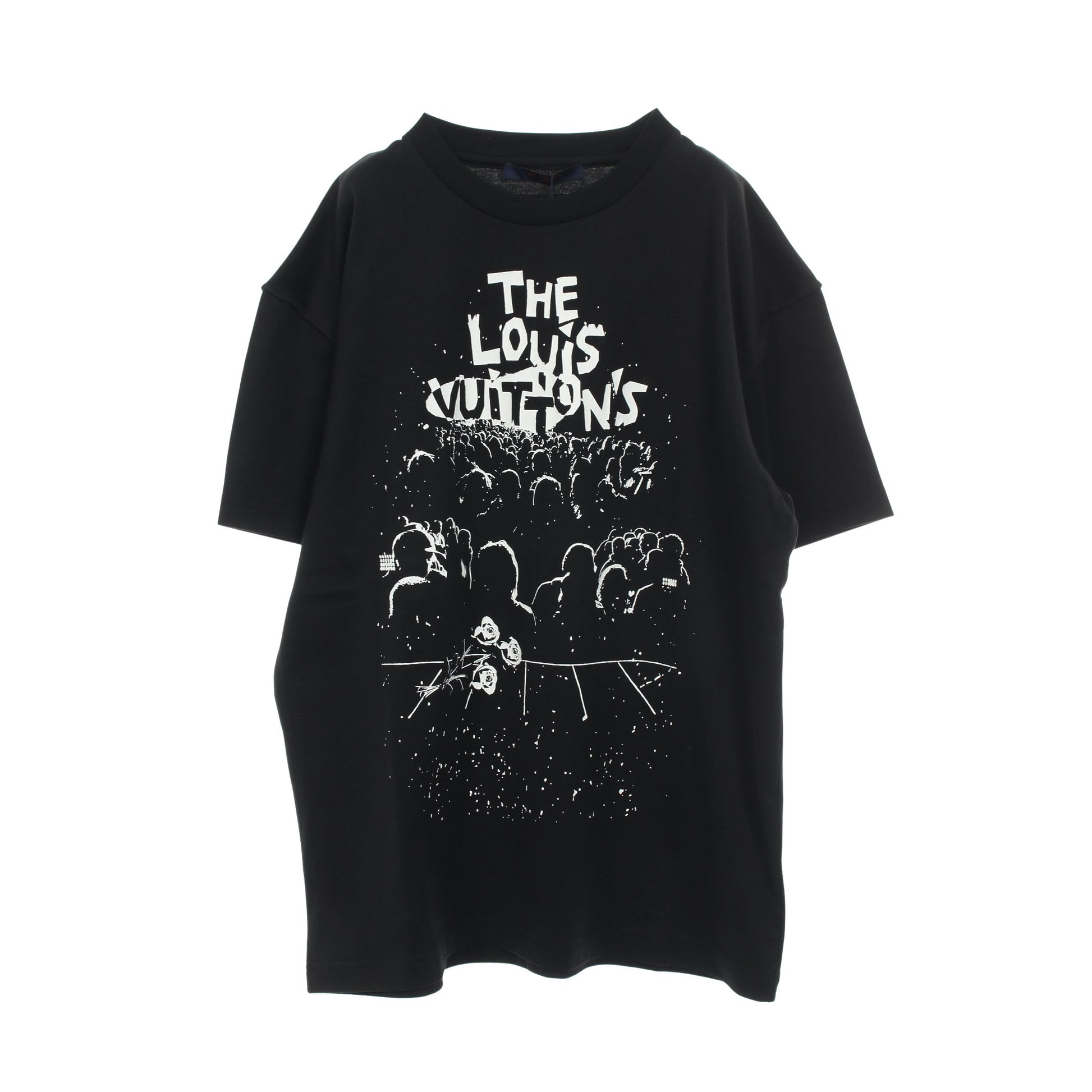 LVコンサート プリント Tシャツ クルーネック 半袖 コットン ブラック ホワイト ルイヴィトン トップス LOUIS VUITTON