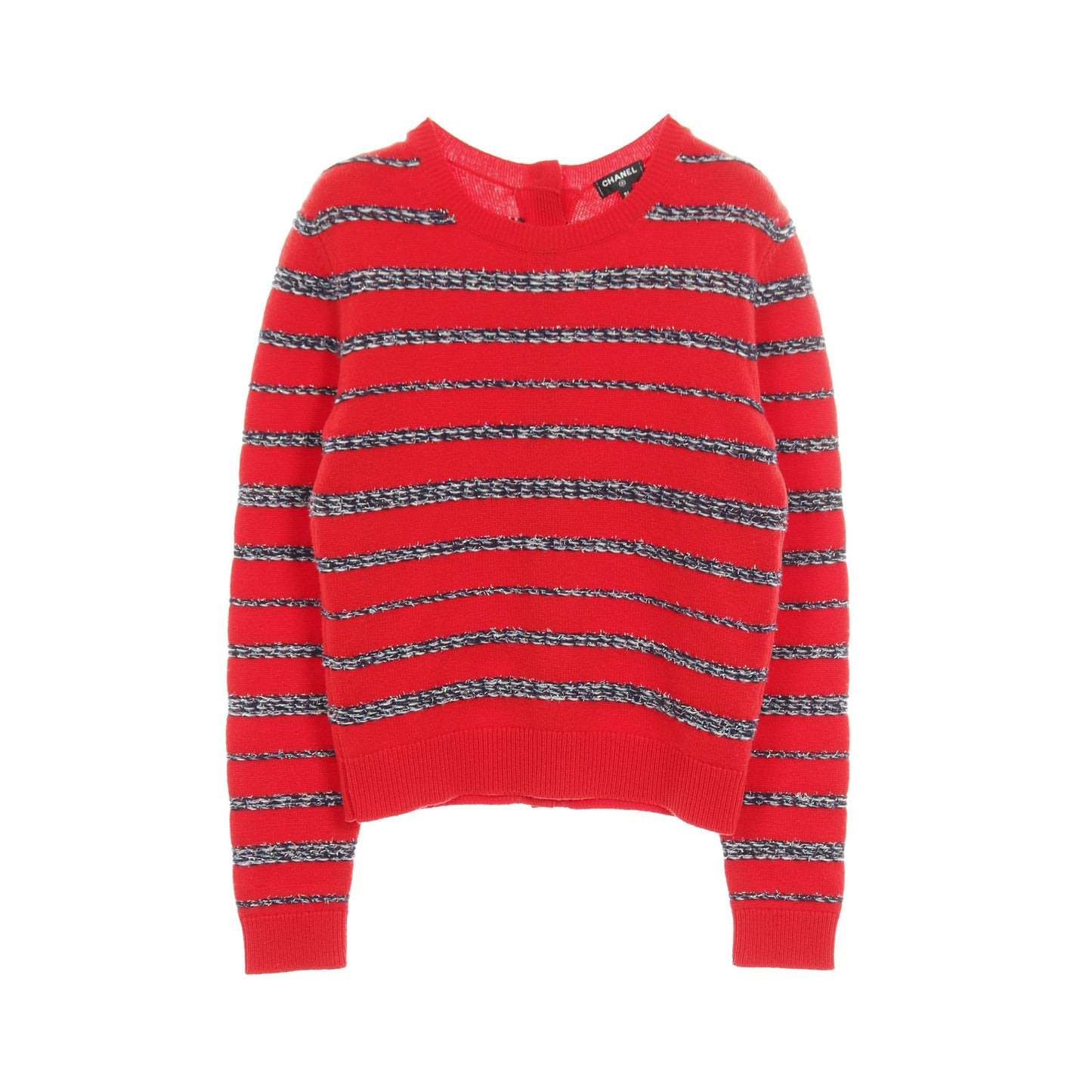 バックボタン ニット ボーダー カシミヤ レッド ブラック マルチカラー シャネル トップス CHANEL
