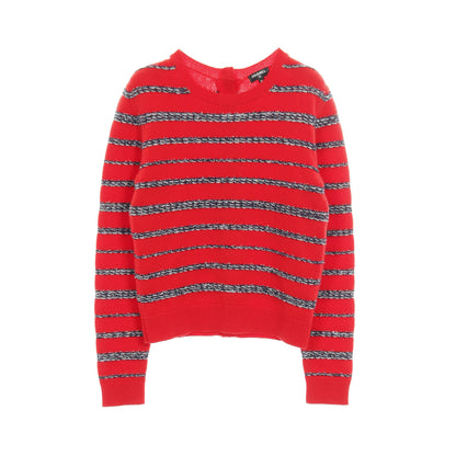 バックボタン ニット ボーダー カシミヤ レッド ブラック マルチカラー シャネル トップス CHANEL