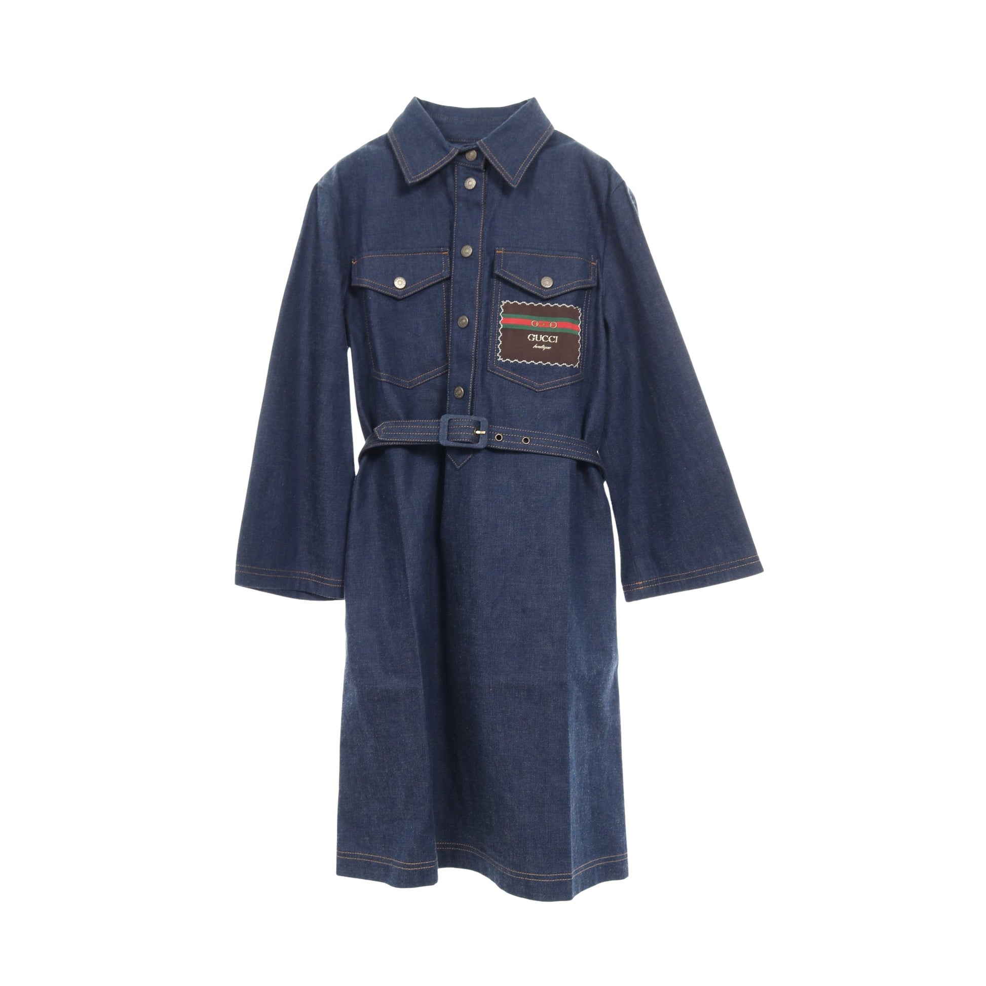 デニム シャツワンピース ロゴパッチ コットン ネイビー グッチ ワンピース GUCCI