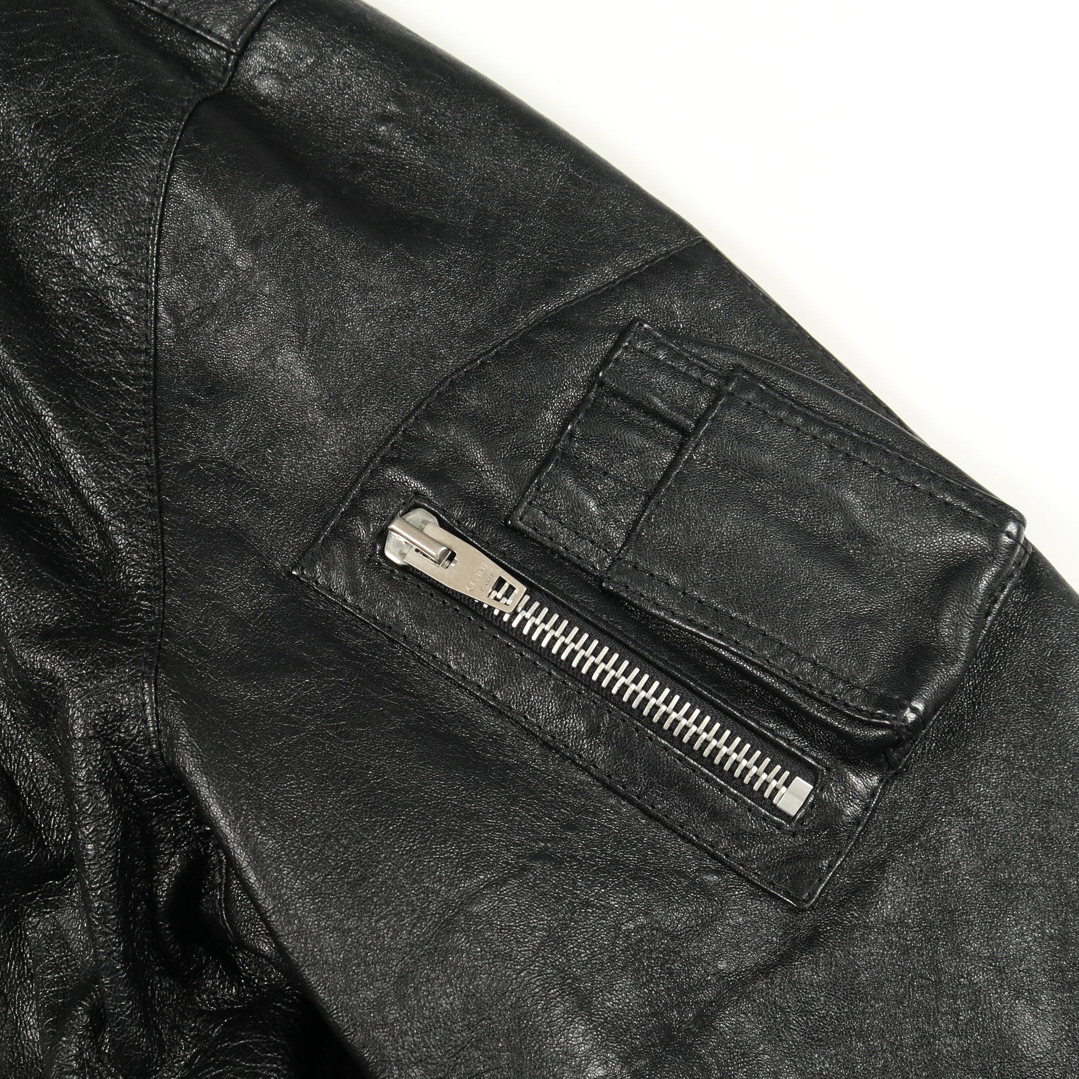 ボンバージャケット バックロゴ スタッズ レザー ブラック セリーヌ