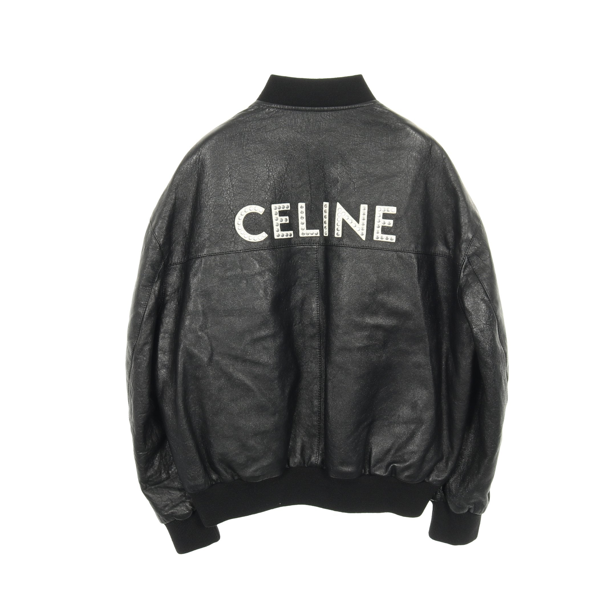 ボンバージャケット バックロゴ スタッズ レザー ブラック セリーヌ