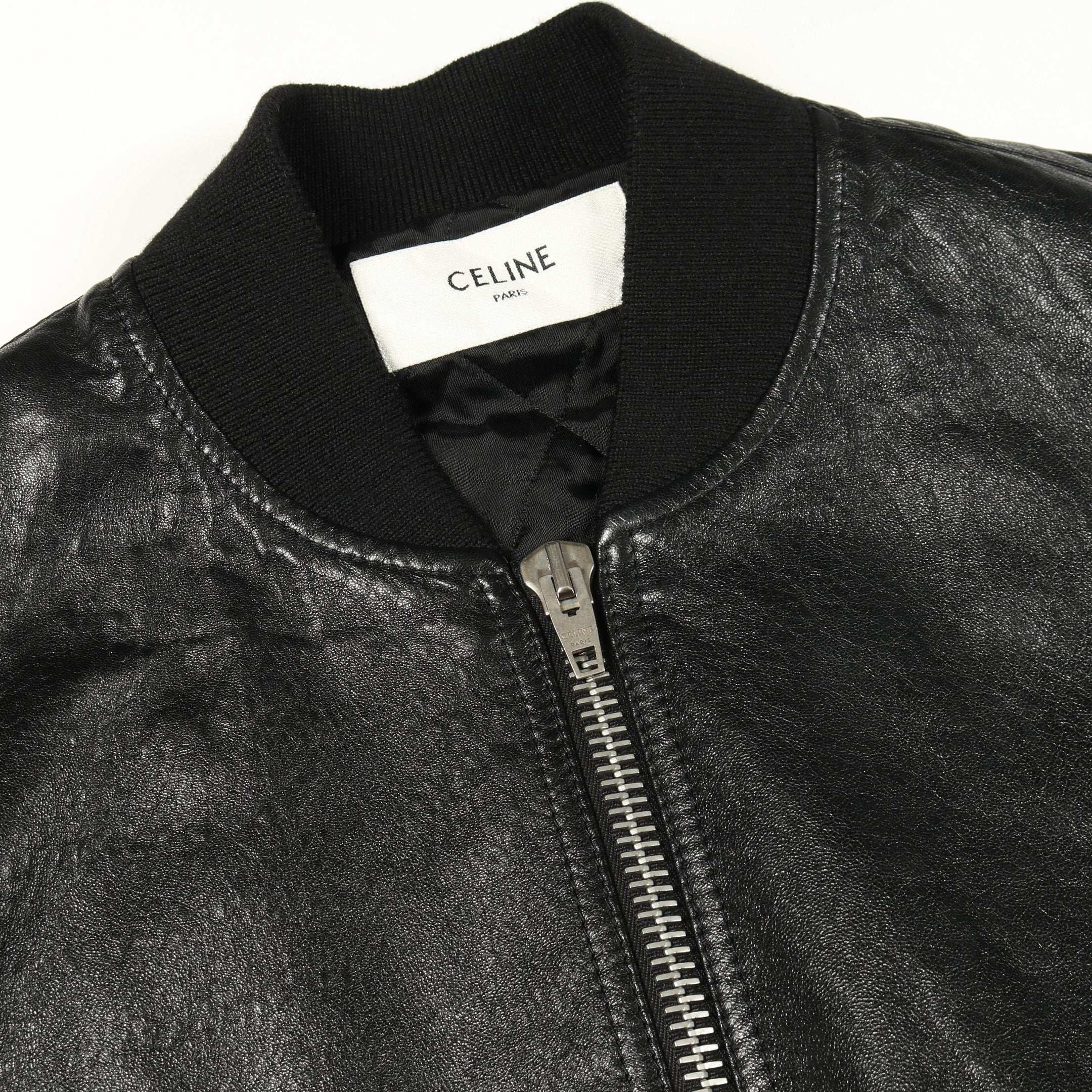 ボンバージャケット バックロゴ スタッズ レザー ブラック セリーヌ