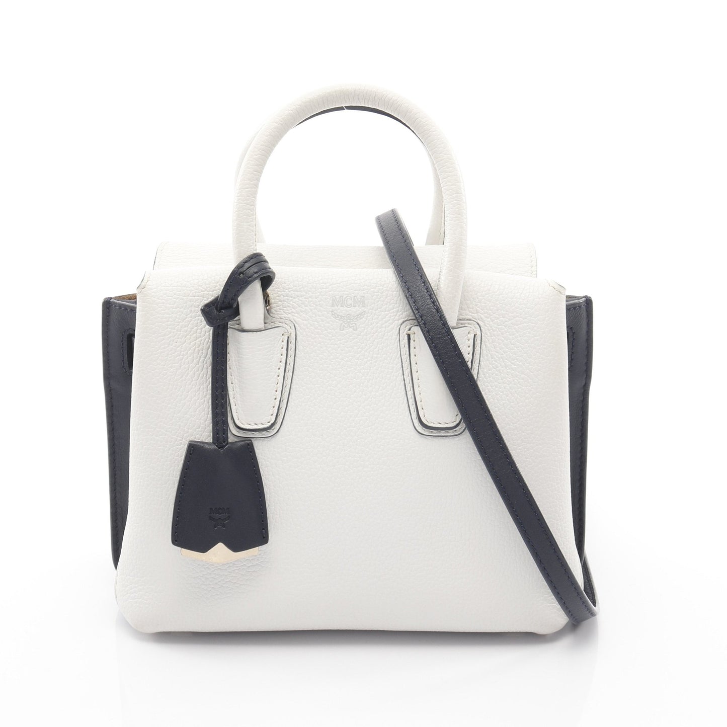 MILLA ミラ ハンドバッグ レザー ホワイト ネイビー 2WAY エムシーエム バッグ MCM