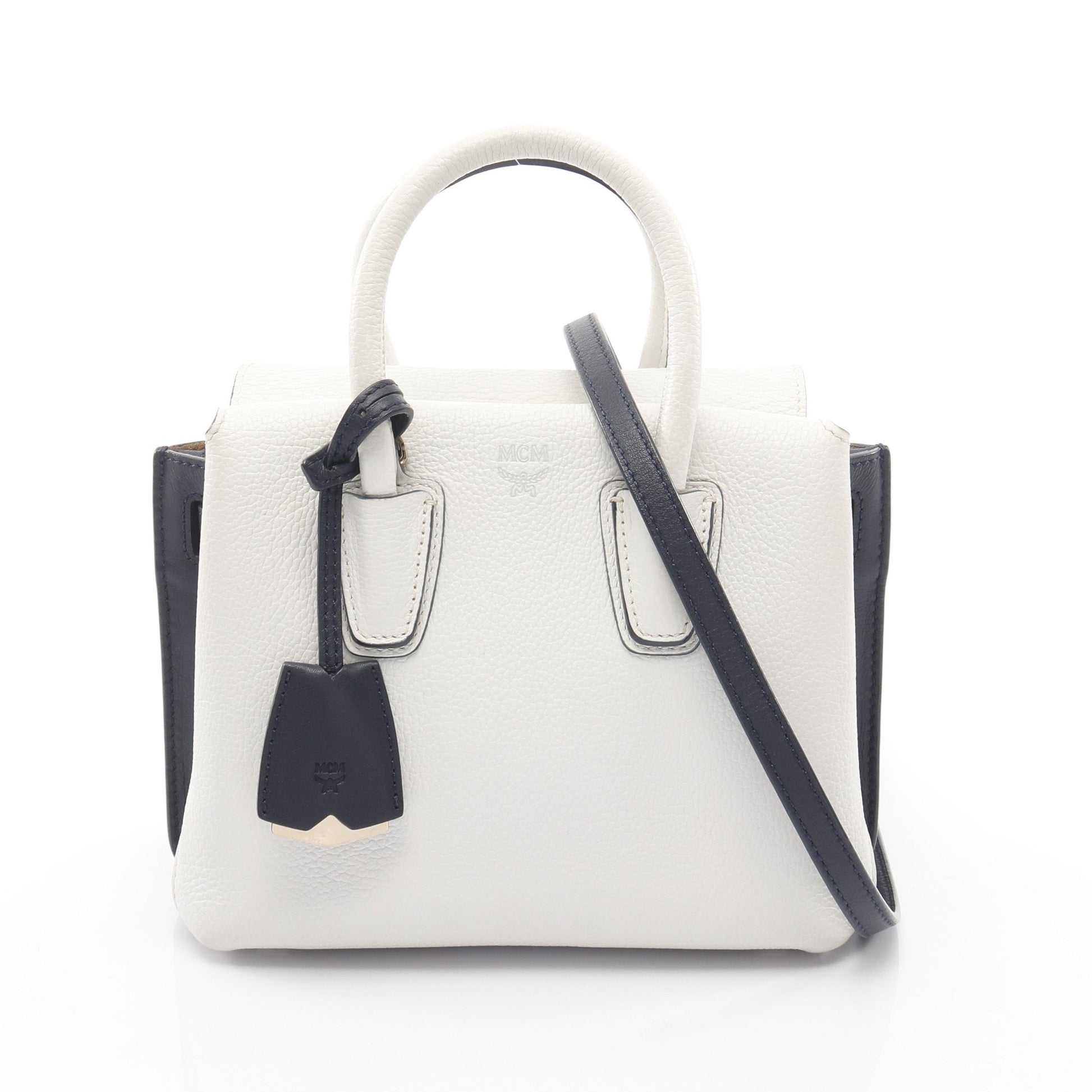 MILLA ミラ ハンドバッグ レザー ホワイト ネイビー 2WAY エムシーエム バッグ MCM