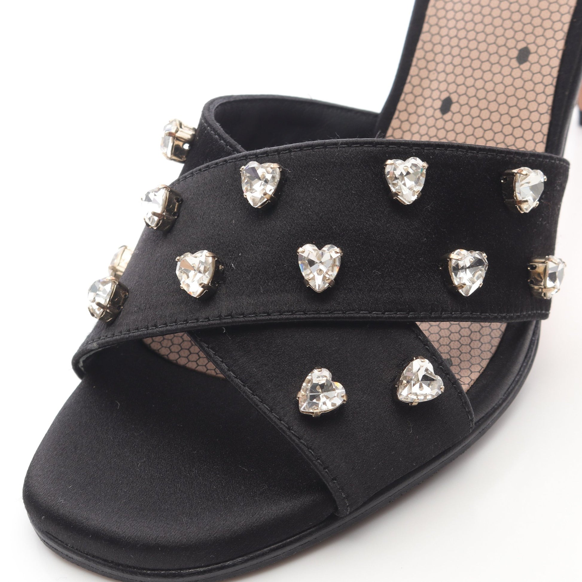 サンダル ハート ビジュー サテン ブラック レッドヴァレンティノ シューズ RED VALENTINO
