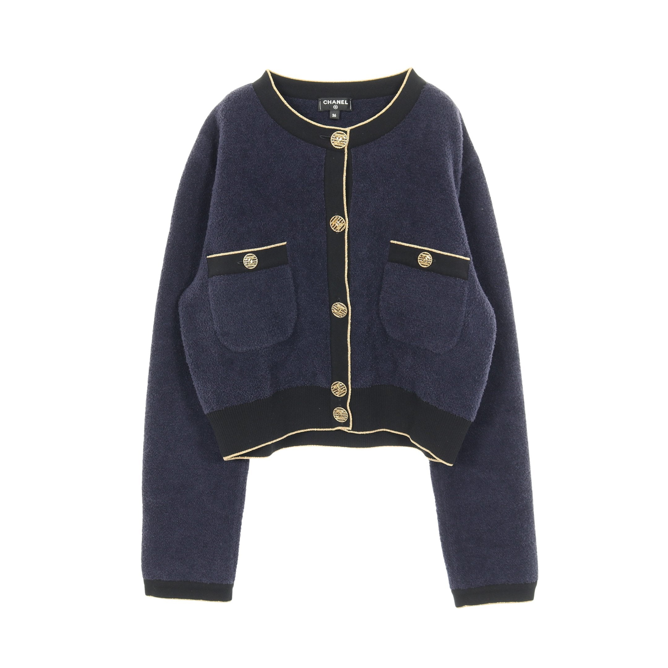 ココマークボタン カーディガン コットン ネイビー ブラック ゴールド