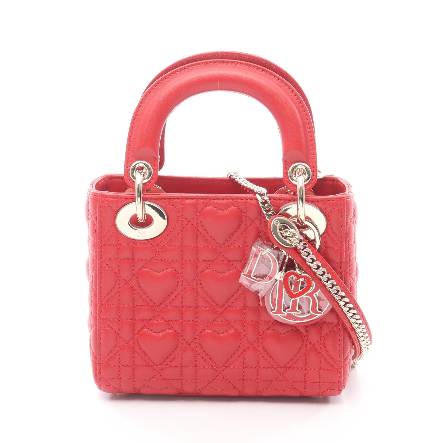 レディディオール ミニ ハートカナージュ ハンドバッグ レザー レッド 2WAY クリスチャンディオール バッグ Christian Dior