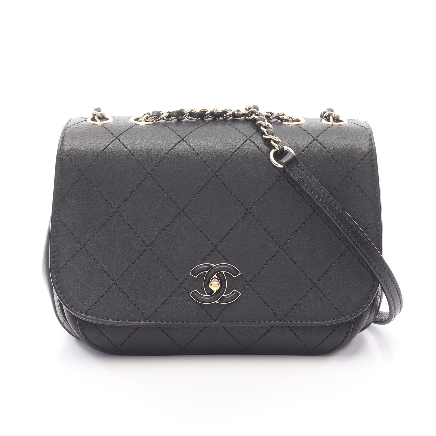 マトラッセ チェーンショルダーバッグ レザー ブラック ゴールド金具 シャネル バッグ CHANEL