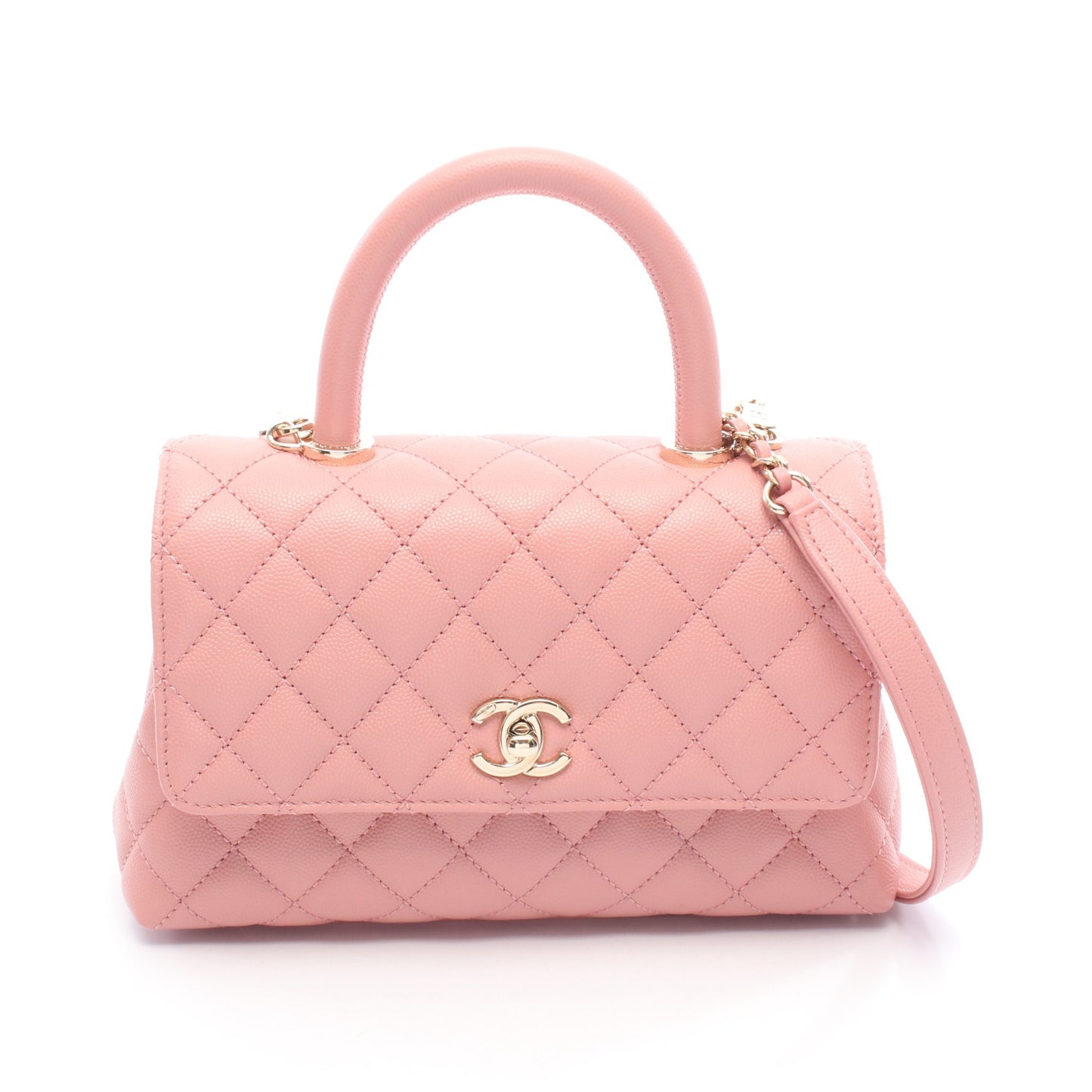 ココハンドル フラップ マトラッセ ハンドバッグ キャビアスキン ピンク ゴールド金具 シャネル バッグ CHANEL