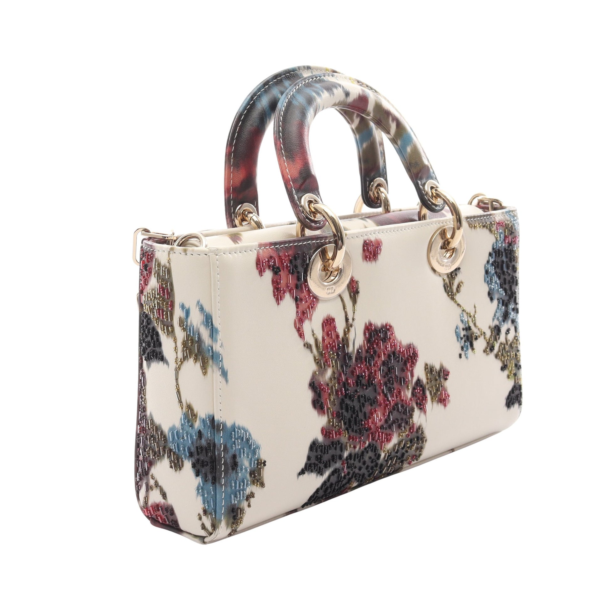 Lady D-Joy ミディアム ハンドバッグ レザー オフホワイト マルチカラー ビーズ 3WAY クリスチャンディオール バッグ Christian Dior