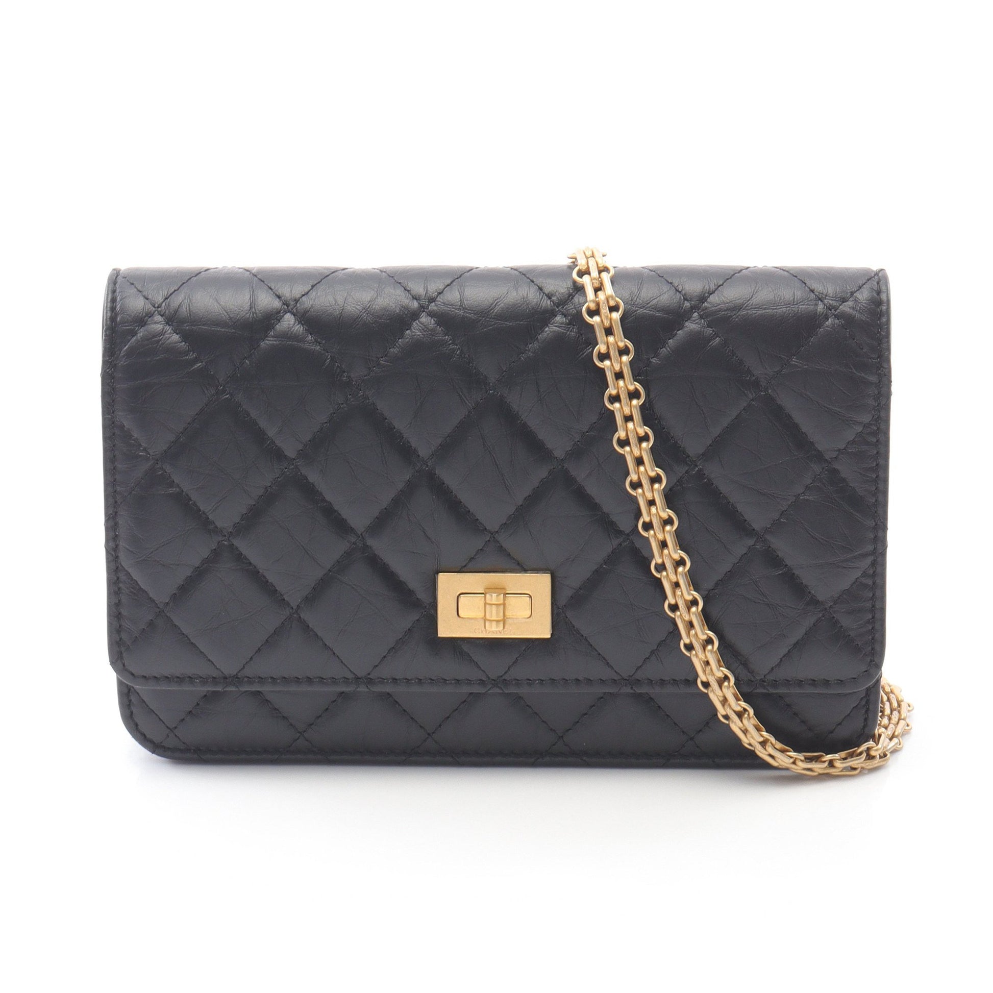 2.55 チェーンショルダーバッグ レザー ブラック ゴールド金具 シャネル バッグ CHANEL