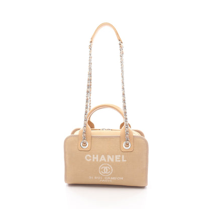 ドーヴィル ボーリング チェーンショルダーバッグ キャンバス レザー ベージュ シルバー金具 2WAY シャネル バッグ CHANEL