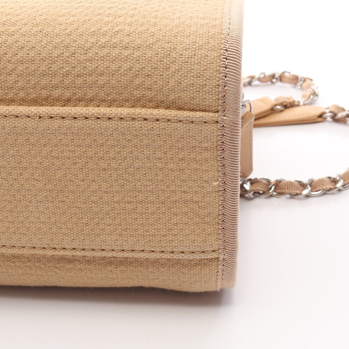ドーヴィル ボーリング チェーンショルダーバッグ キャンバス レザー ベージュ シルバー金具 2WAY シャネル バッグ CHANEL