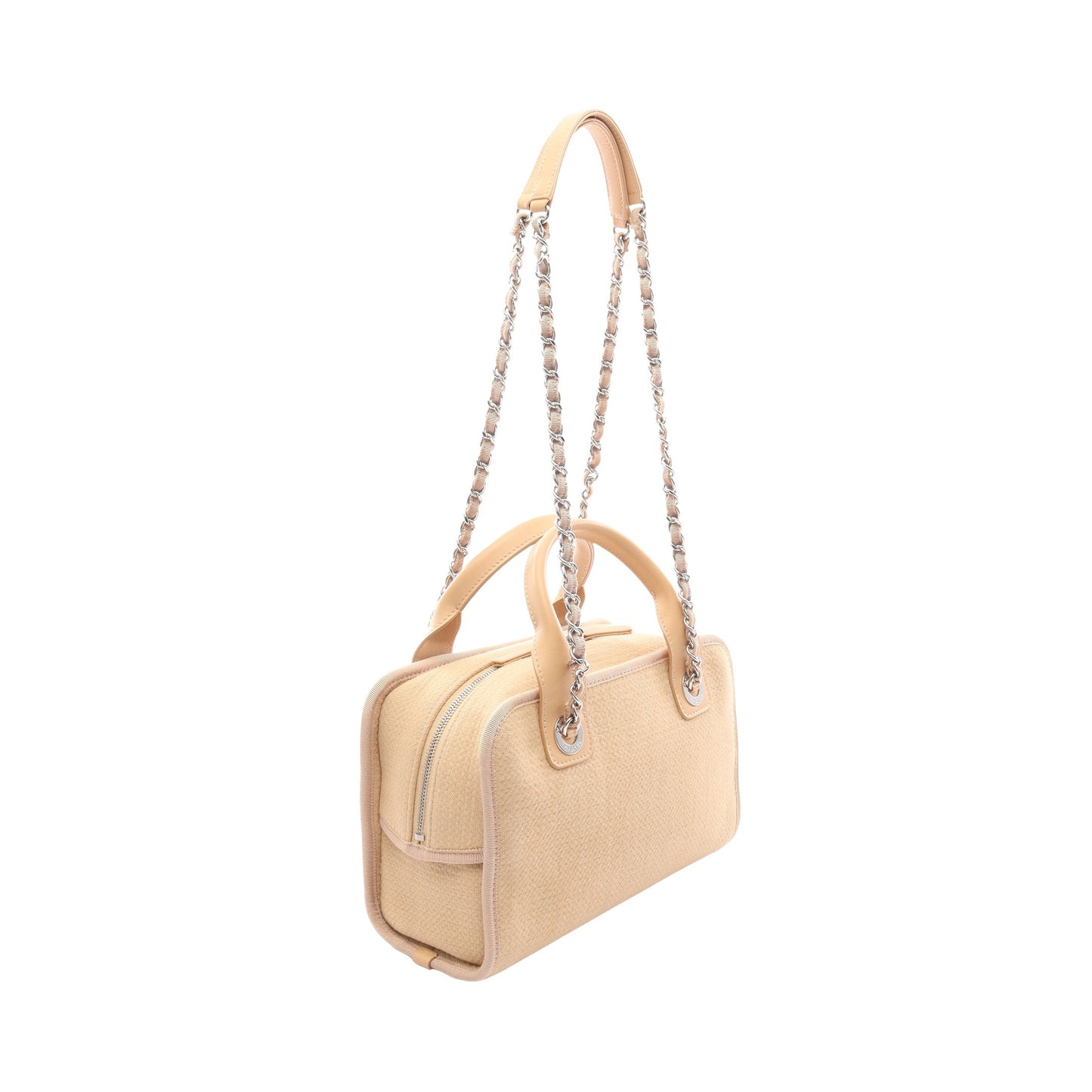ドーヴィル ボーリング チェーンショルダーバッグ キャンバス レザー ベージュ シルバー金具 2WAY シャネル バッグ CHANEL