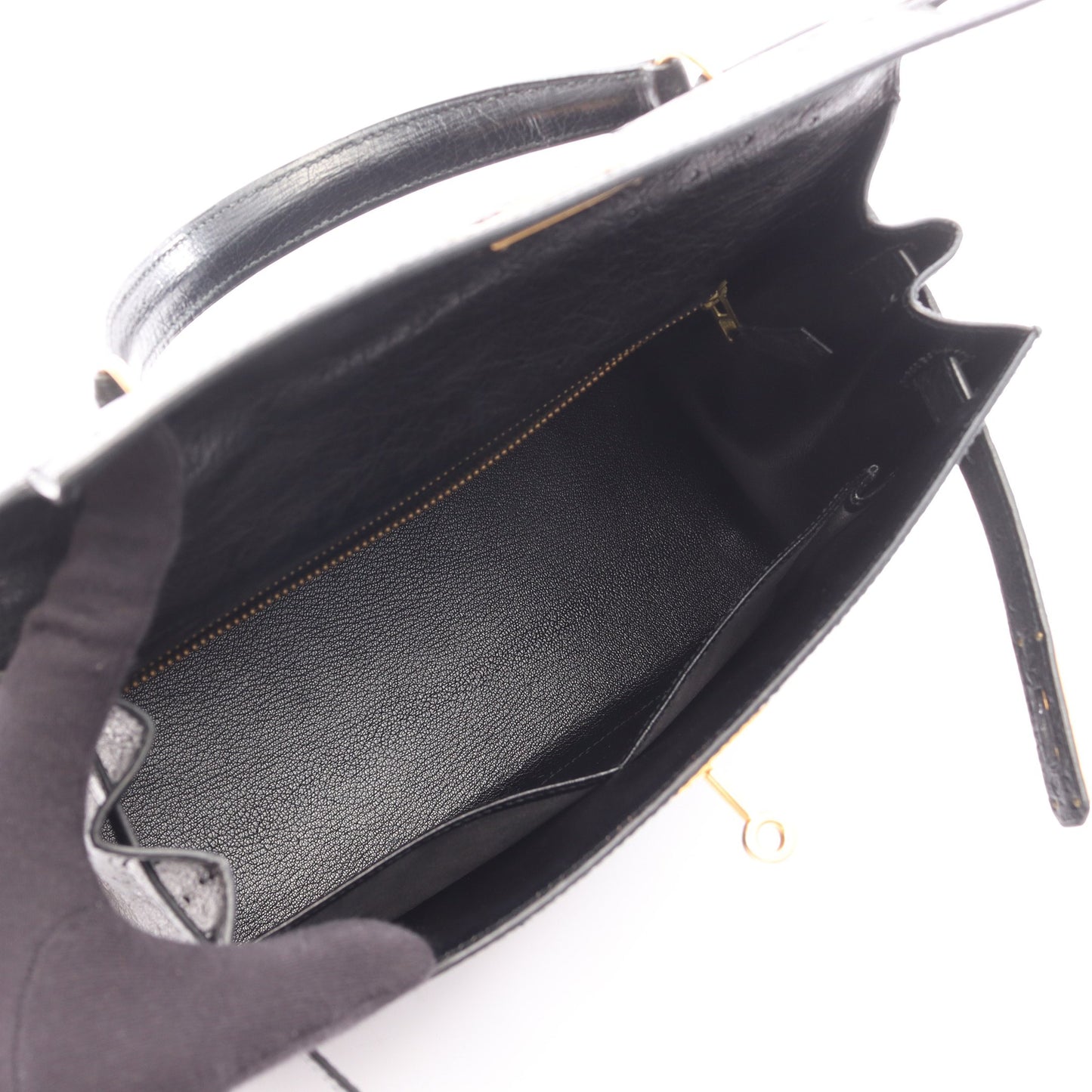 ケリー28 ハンドバッグ オーストリッチ ブラック ゴールド金具 外縫い ○S刻印 エルメス バッグ HERMES