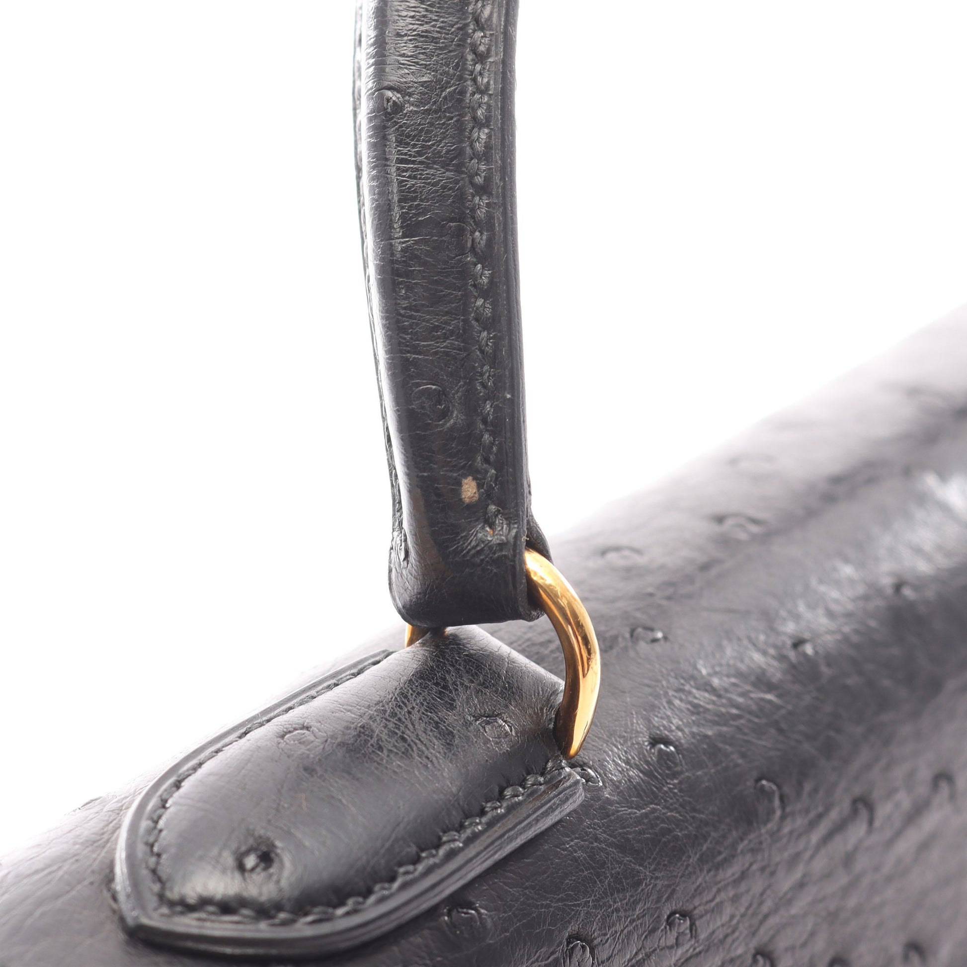 ケリー28 ハンドバッグ オーストリッチ ブラック ゴールド金具 外縫い ○S刻印 エルメス バッグ HERMES