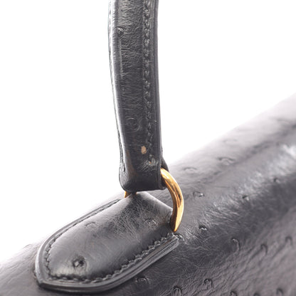 ケリー28 ハンドバッグ オーストリッチ ブラック ゴールド金具 外縫い ○S刻印 エルメス バッグ HERMES