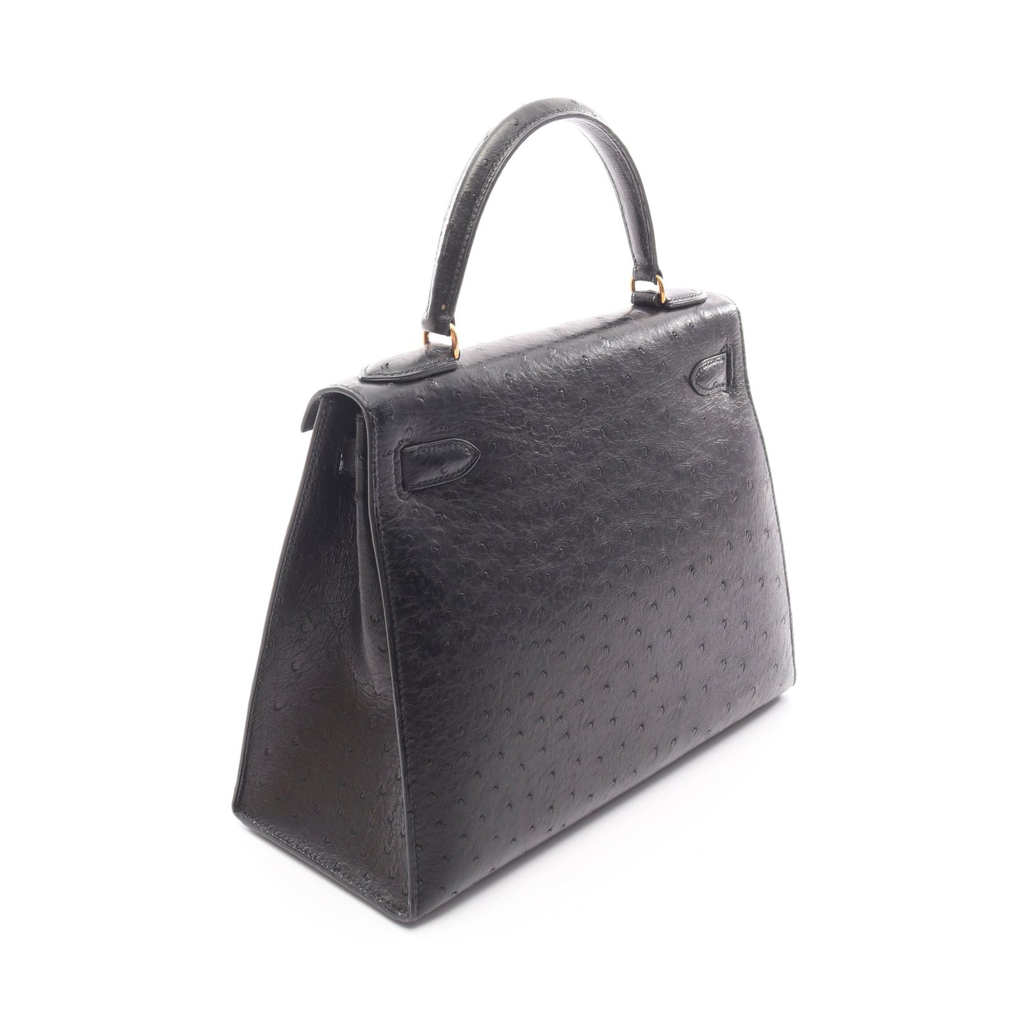 ケリー28 ハンドバッグ オーストリッチ ブラック ゴールド金具 外縫い ○S刻印 エルメス バッグ HERMES