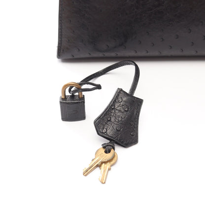 ケリー28 ハンドバッグ オーストリッチ ブラック ゴールド金具 外縫い ○S刻印 エルメス バッグ HERMES