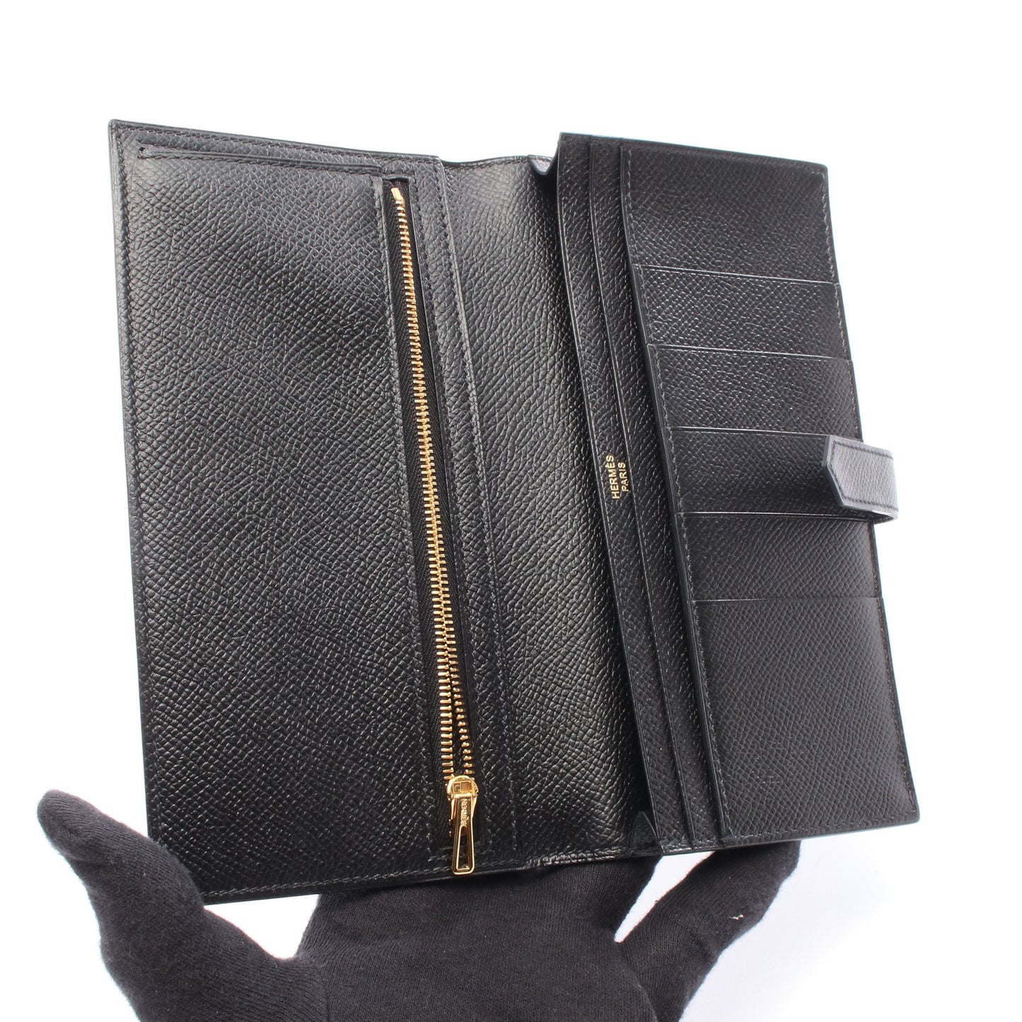 ベアンスフレ 二つ折り長財布 ヴォーエプソン ブラック ゴールド金具 X刻印 エルメス 財布・小物 HERMES