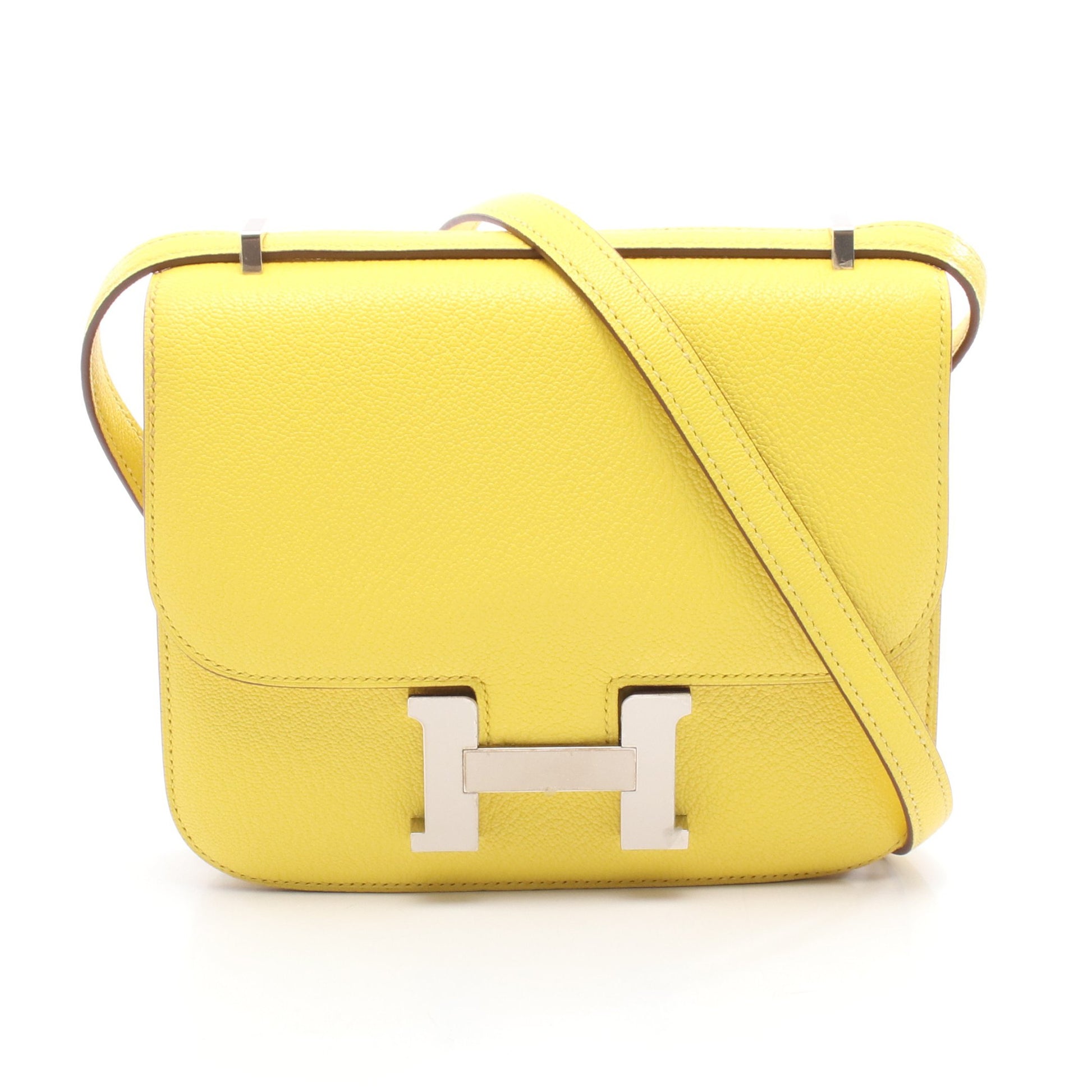 コンスタンス3 ミニ ジョーヌナプル ショルダーバッグ シェーブル イエロー シルバー金具 U刻印 エルメス バッグ HERMES