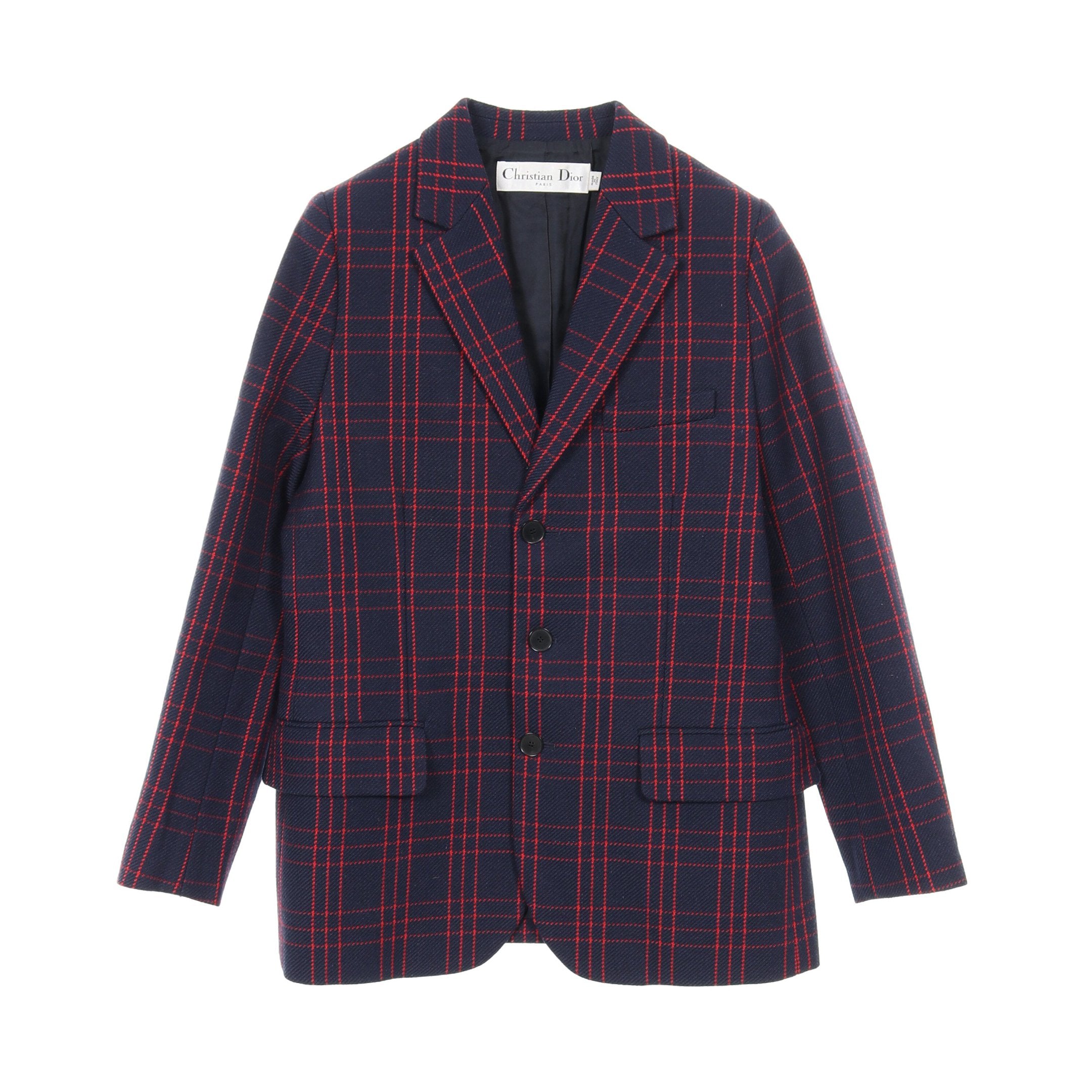 テーラードジャケット チェック ウール ネイビー レッド クリスチャン