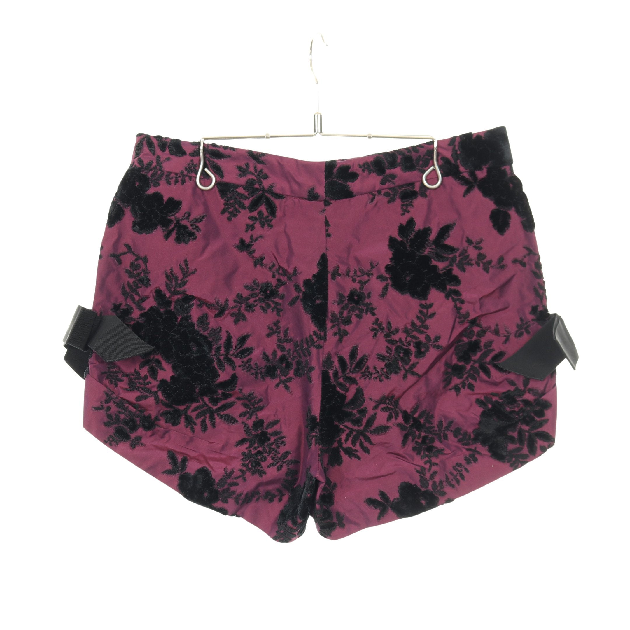 ショート パンツ リボン 花柄 ベルベット シルク パープル ブラック