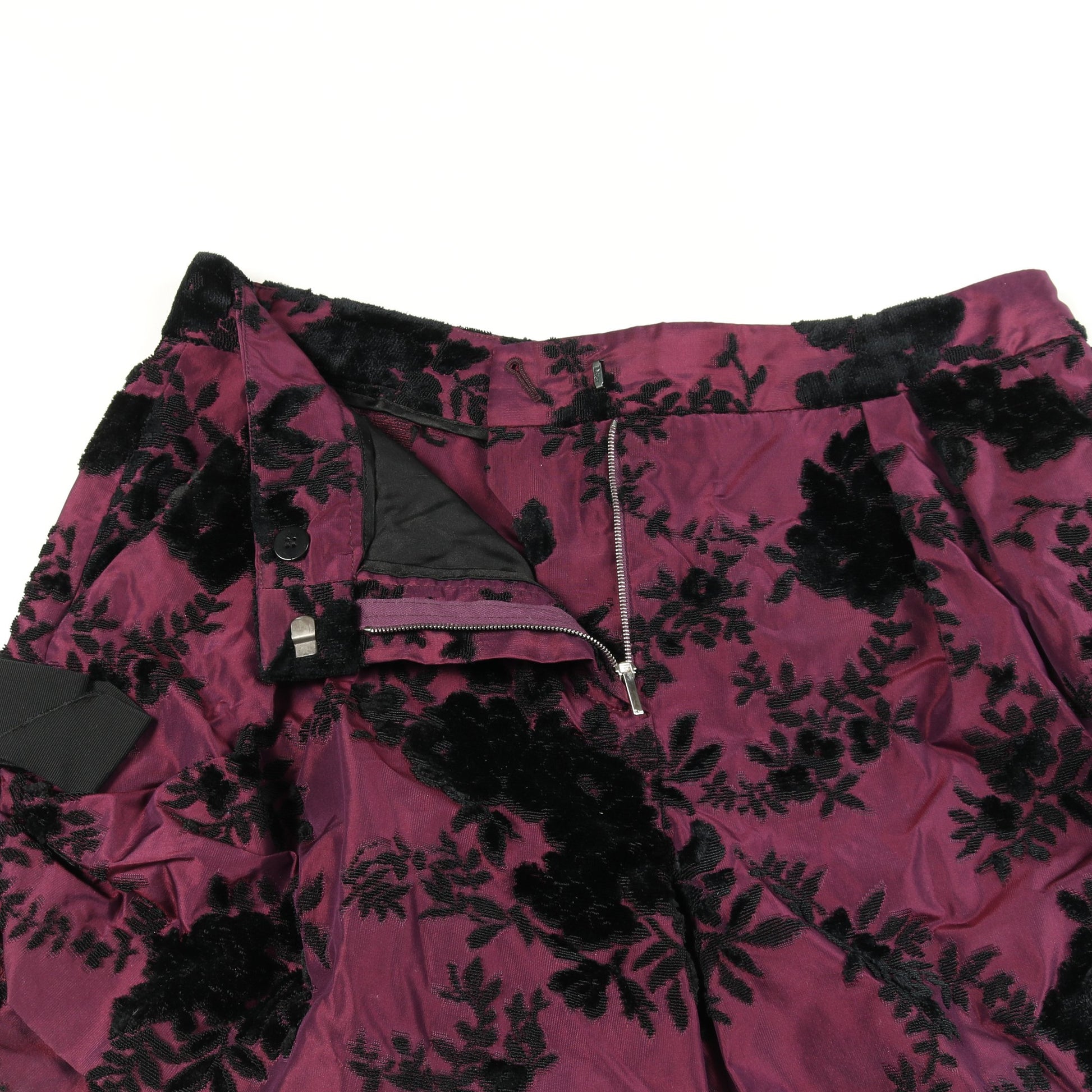 ショート パンツ リボン 花柄 ベルベット シルク パープル ブラック クリスチャンディオール ボトムス Christian Dior
