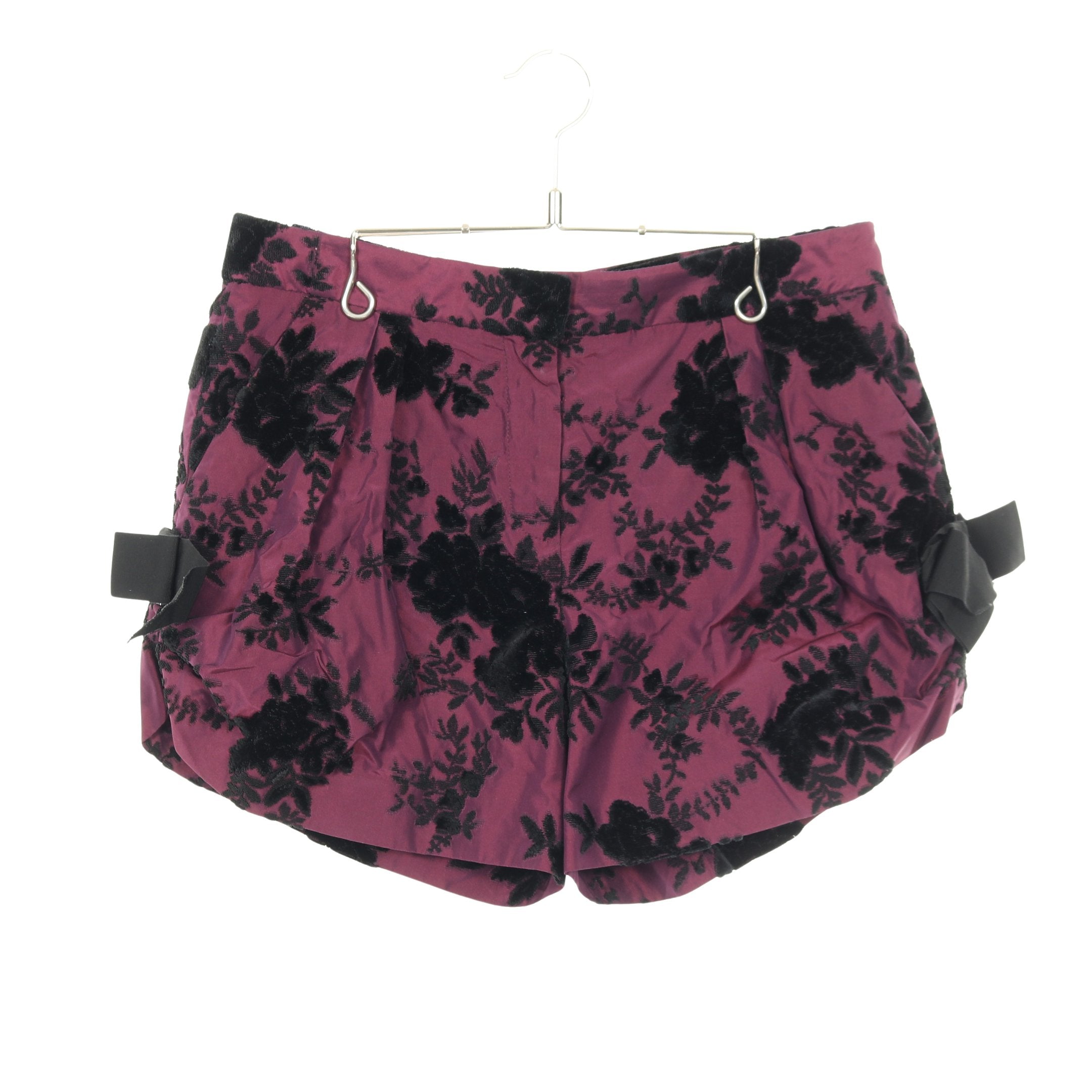 Supreme 花柄 ベルベットショートパンツ ショート パンツ リボン 花柄 ベルベット シルク パープル ブラック