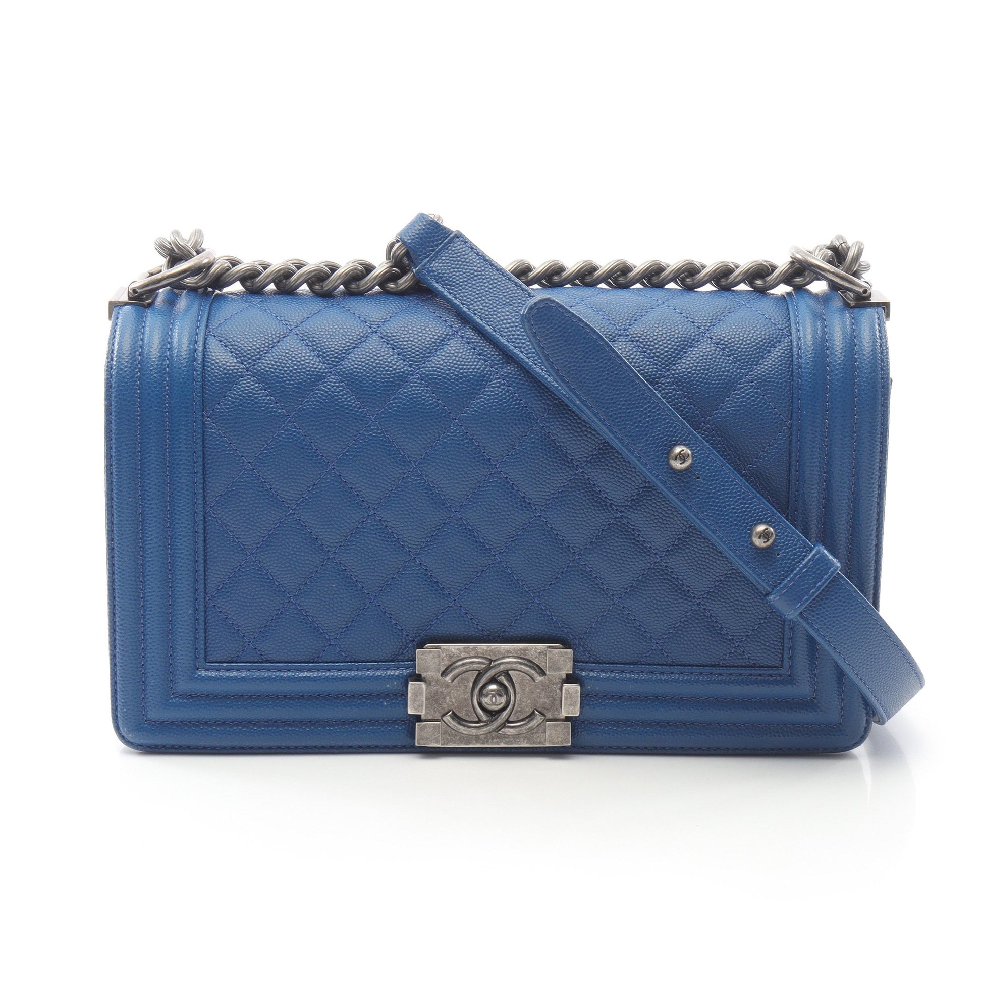 ボーイシャネル チェーンショルダーバッグ キャビアスキン ブルー アンティークシルバー金具 シャネル バッグ CHANEL