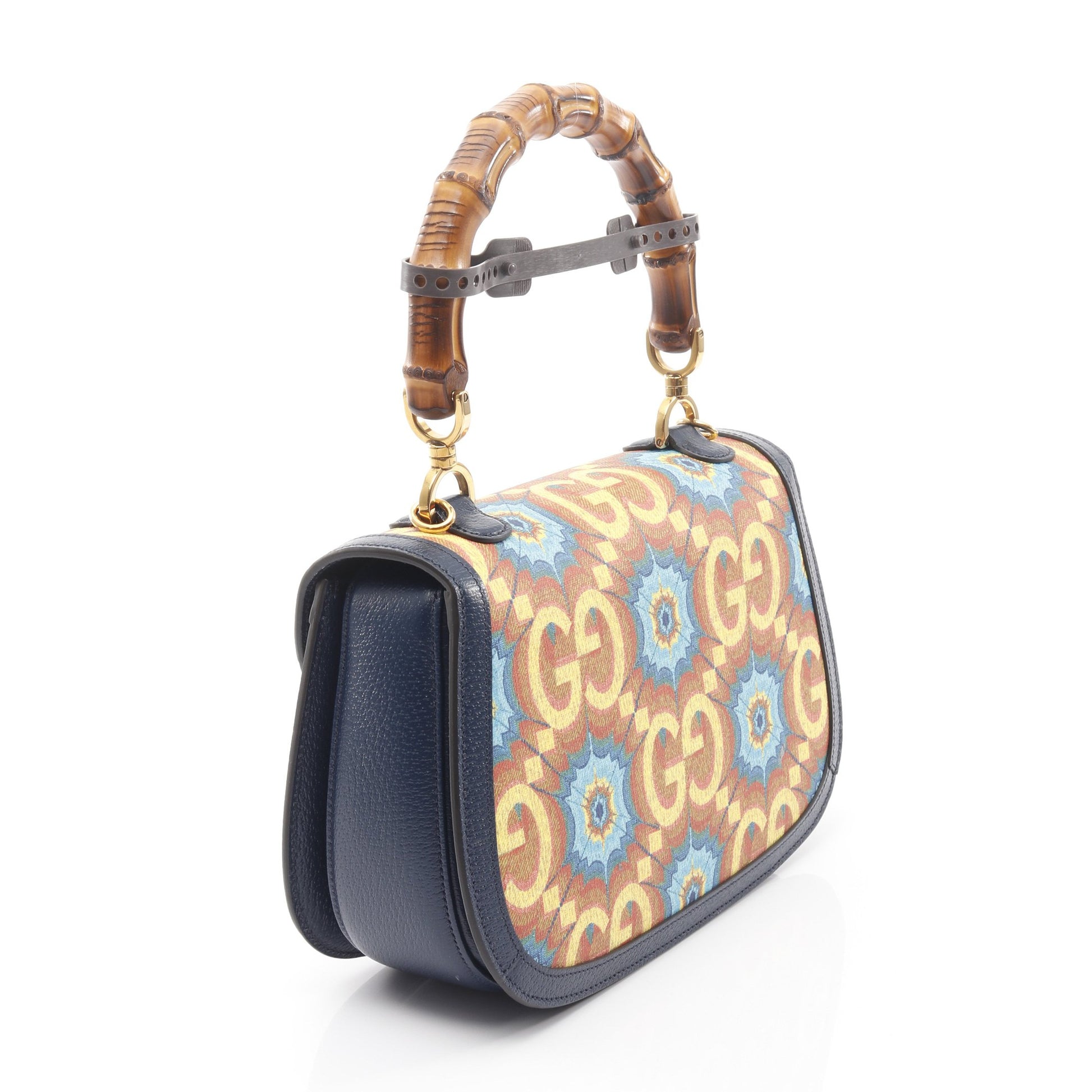 バンブー 1947 GGロゴ ハンドバッグ PVC レザー オレンジ ネイビー マルチカラー 2WAY 100周年記念 グッチ バッグ GUCCI