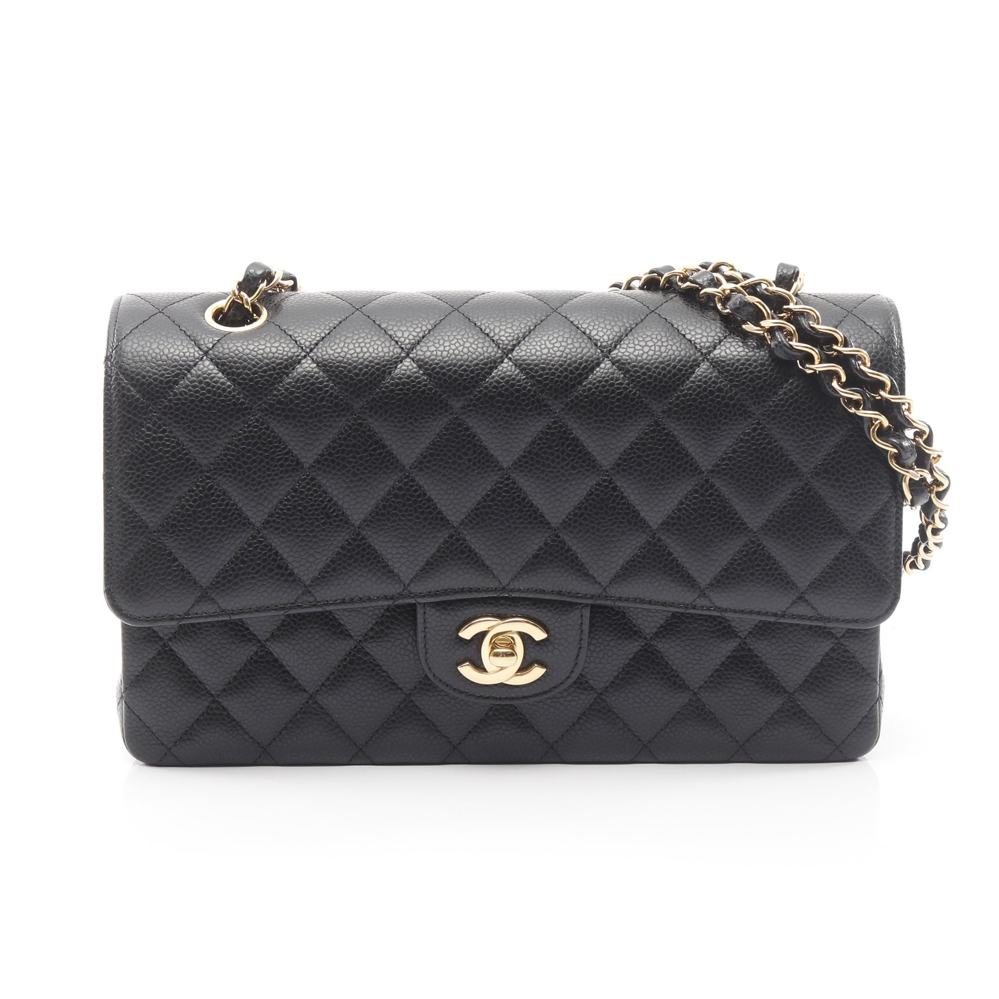 マトラッセ Wフラップ Wチェーンショルダーバッグ キャビアスキン ブラック ゴールド金具 シャネル バッグ CHANEL