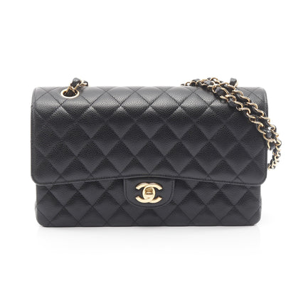 マトラッセ Wフラップ Wチェーンショルダーバッグ キャビアスキン ブラック ゴールド金具 シャネル バッグ CHANEL