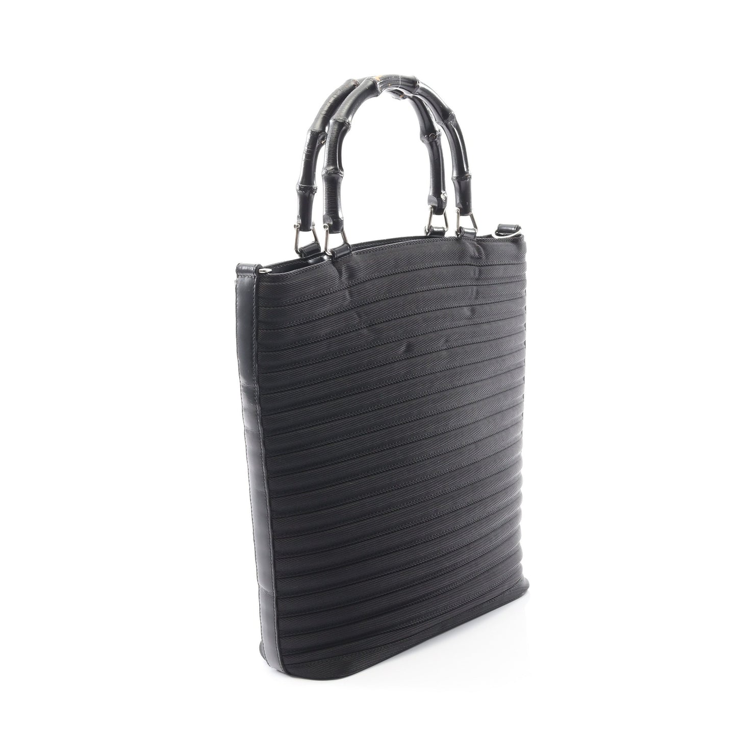 バンブー ハンドバッグ ナイロンキャンバス レザー ブラック グッチ バッグ GUCCI