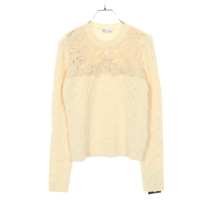 レース切替 ケーブルセーター ニット ウール レーヨン ナイロン アンゴラ アイボリー レッドヴァレンティノ トップス RED VALENTINO