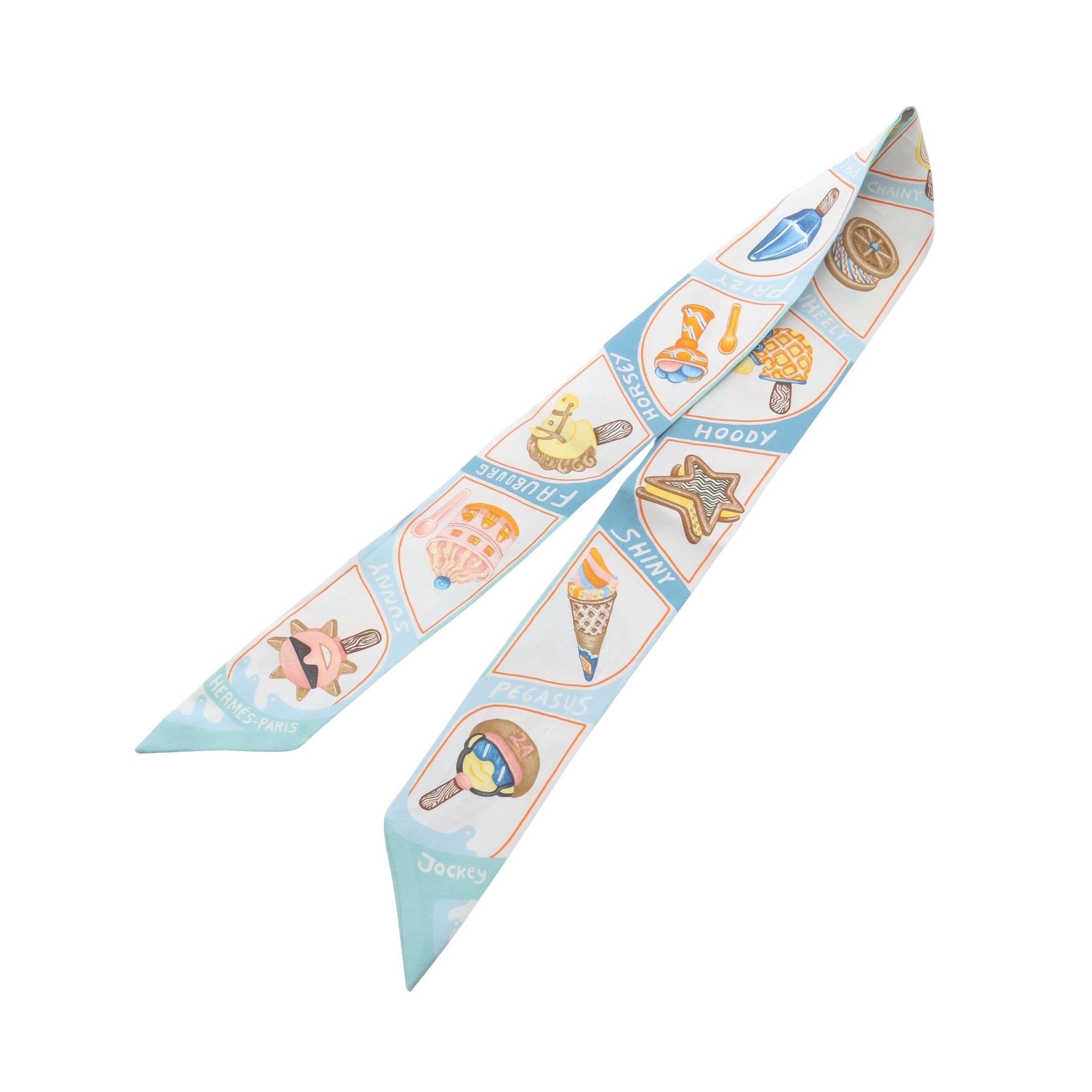 ツイリー Funny Ice Cream リボン スカーフ シルク ライトブルー