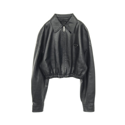 トライアングルロゴ レザージャケット ラムレザー ブラック プラダ アウター PRADA