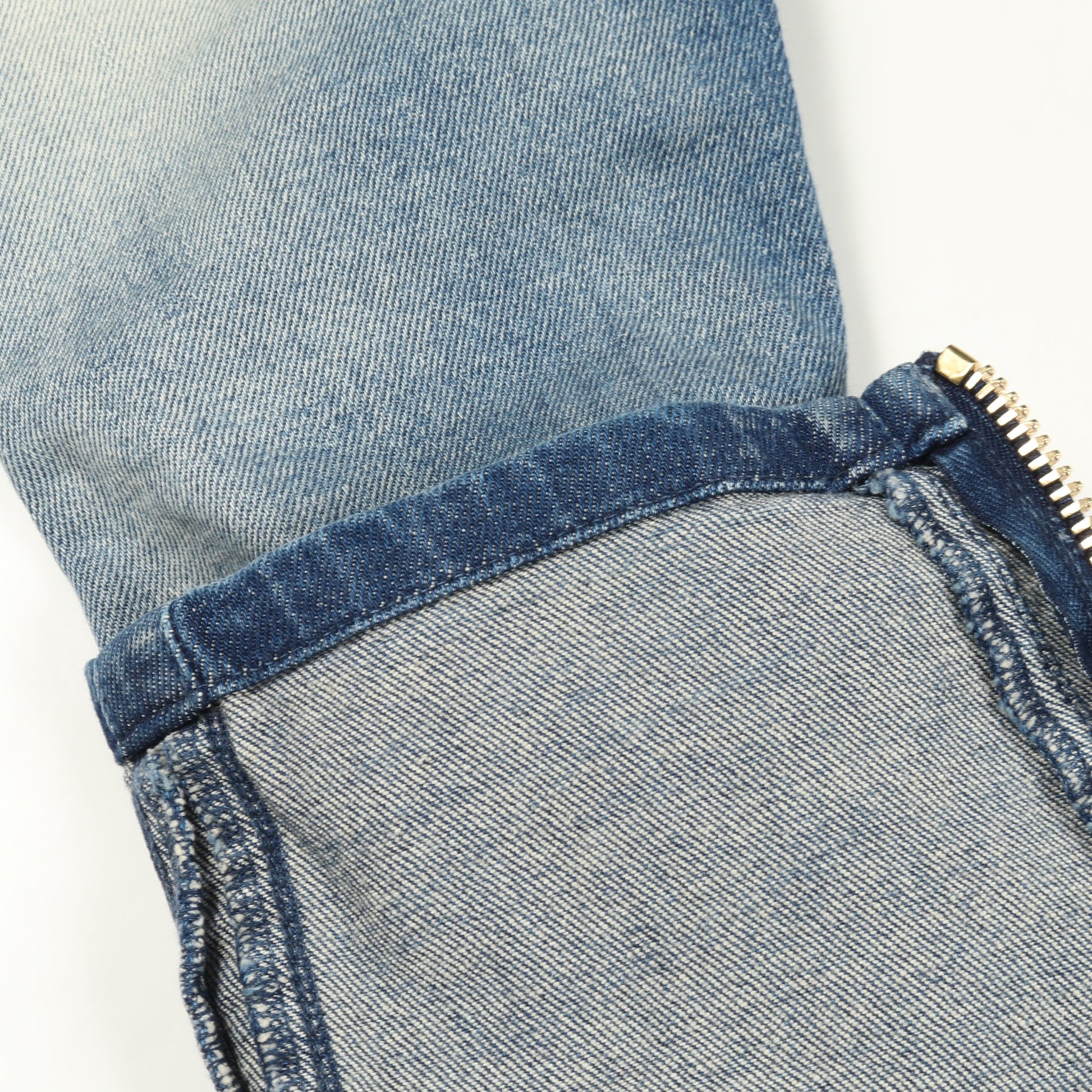 バイカースキニー デニムパンツ 裾ジップ コットン インディゴブルー バルマン ボトムス BALMAIN