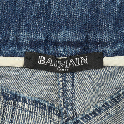 バイカースキニー デニムパンツ 裾ジップ コットン インディゴブルー バルマン ボトムス BALMAIN