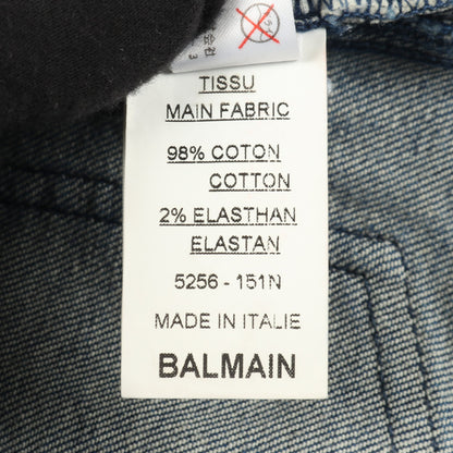 バイカースキニー デニムパンツ 裾ジップ コットン インディゴブルー バルマン ボトムス BALMAIN