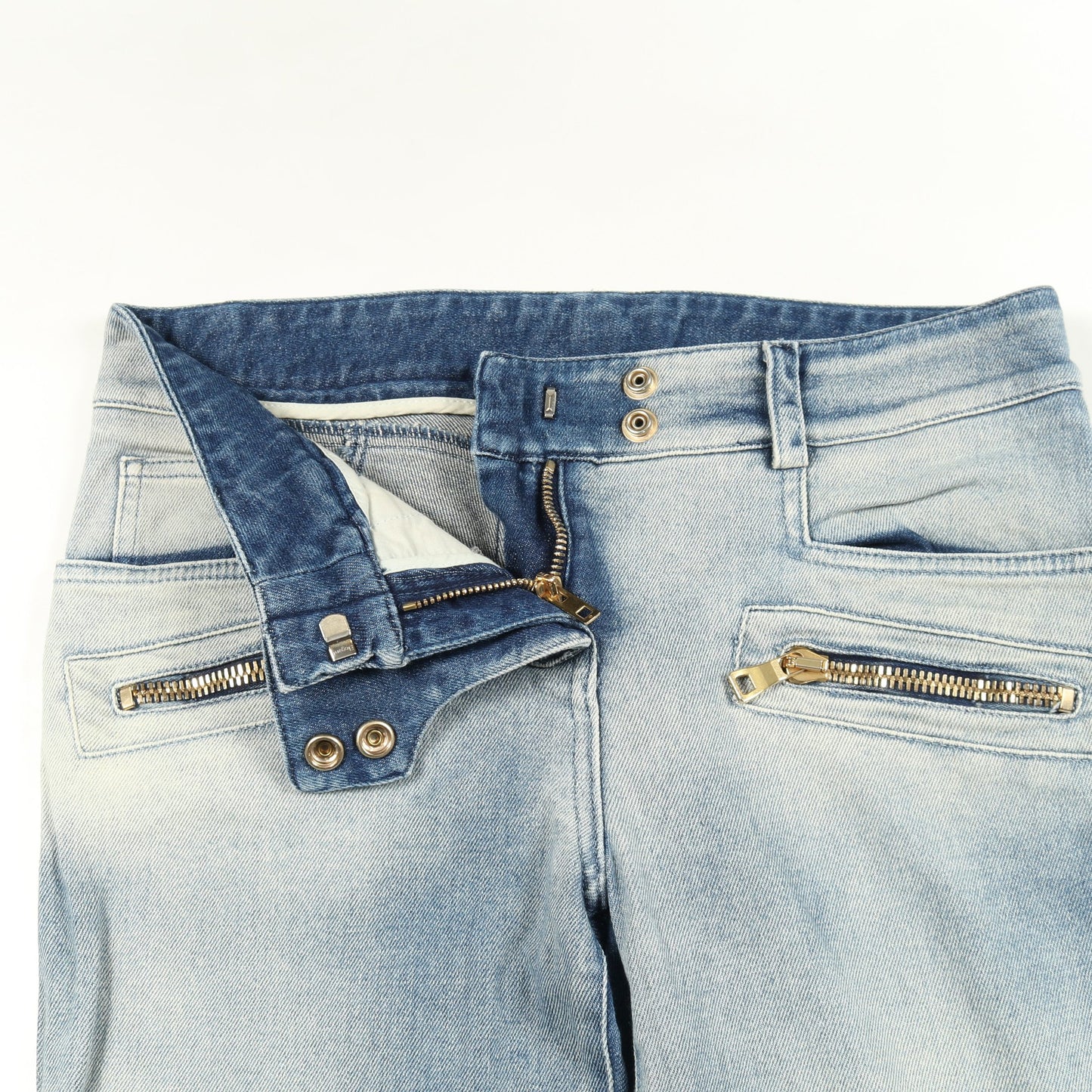 バイカースキニー デニムパンツ 裾ジップ コットン インディゴブルー バルマン ボトムス BALMAIN