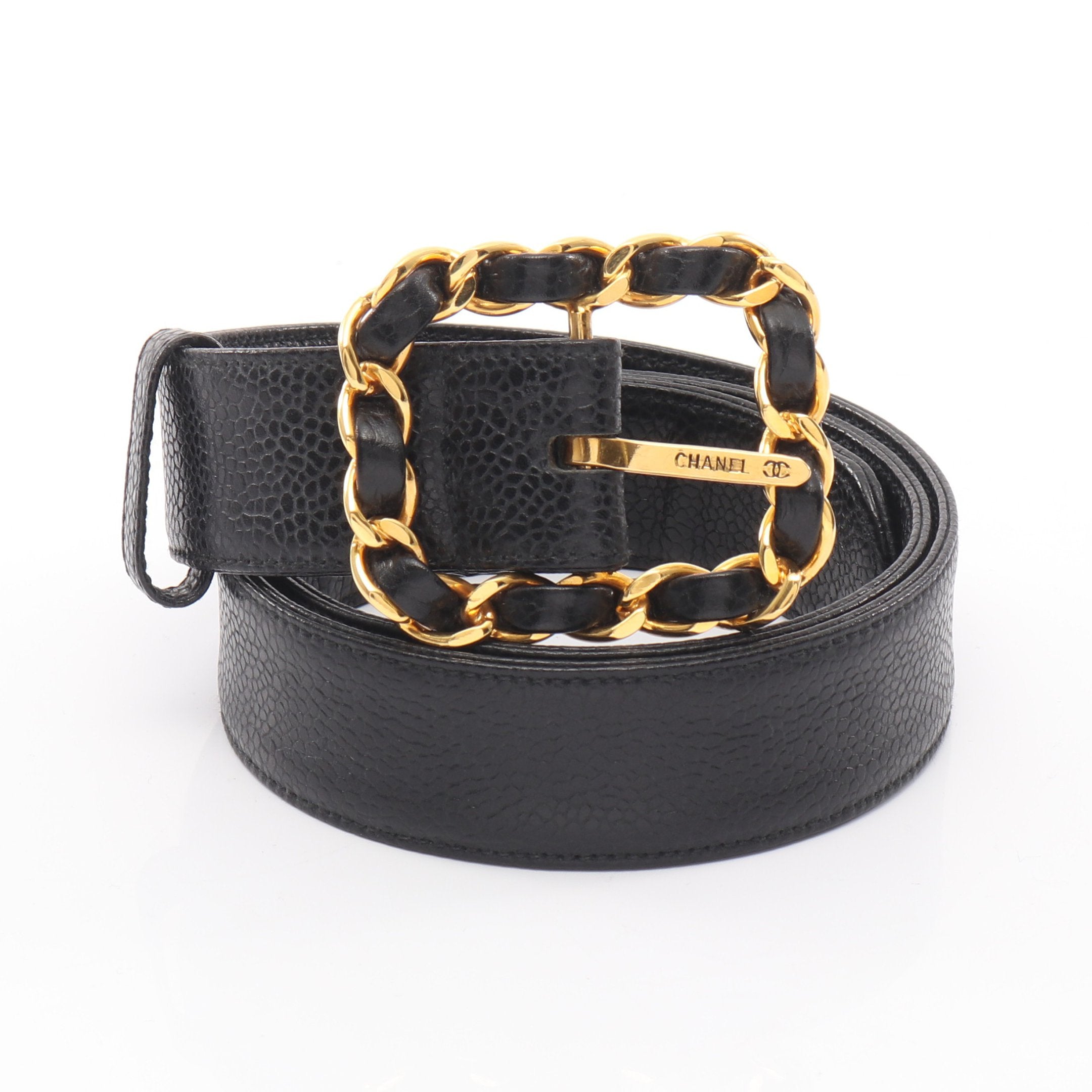 CHANEL　シャネル　ココマーク　クロコダイル　ゴールド金具　ベルト ココマーク ベルト キャビアスキン ブラック ゴールド金具 シャネル