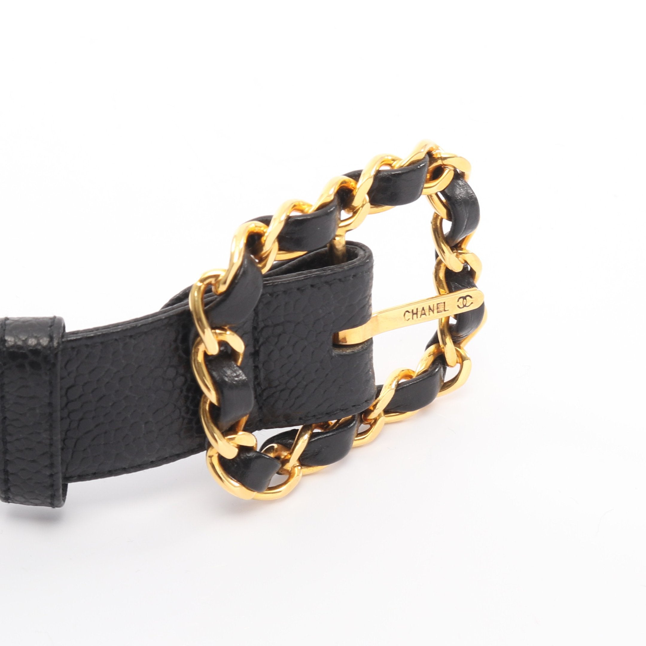 ココマーク ベルト キャビアスキン ブラック ゴールド金具 シャネル
