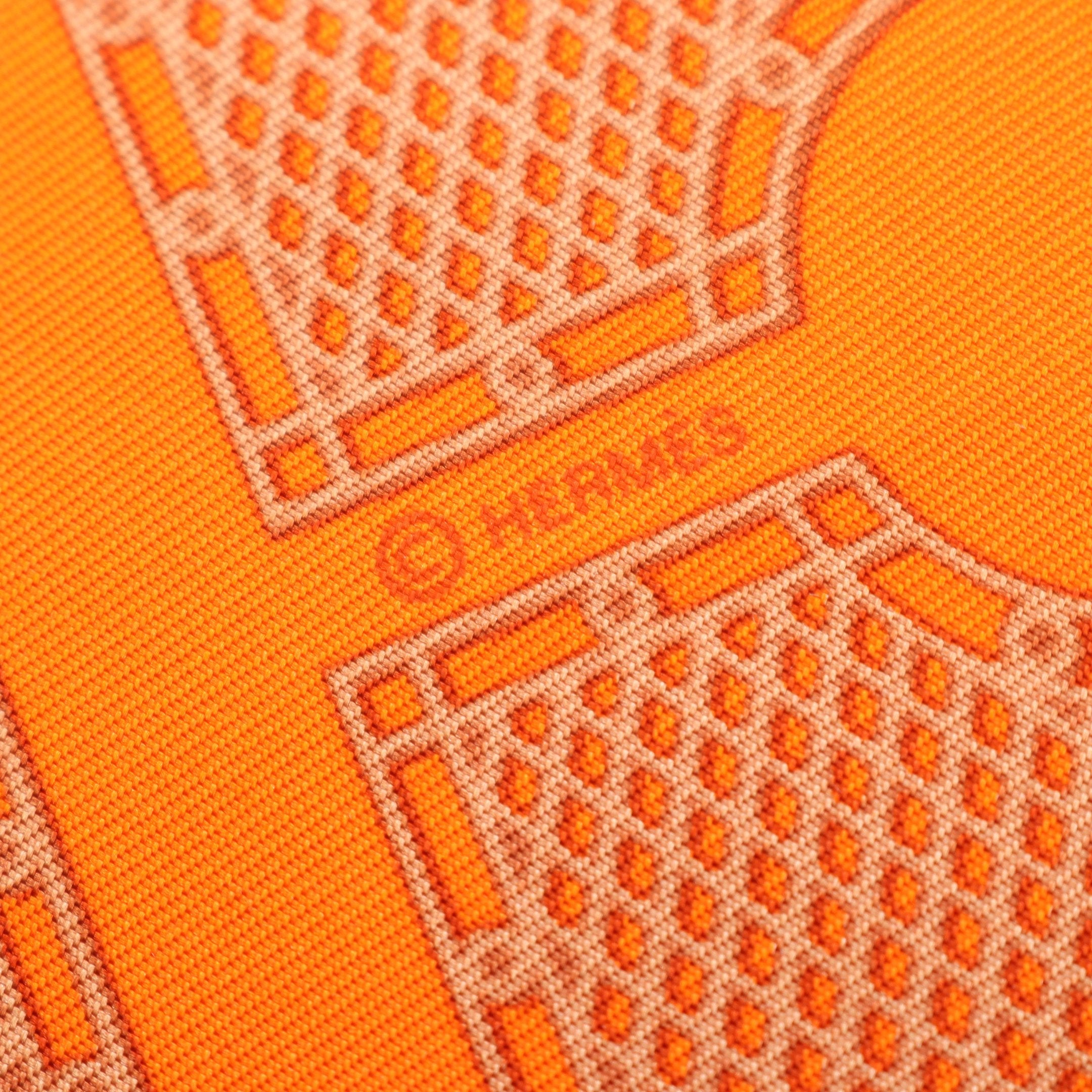 プチカレ カレ45 Hermes Sellier スカーフ シルク オレンジ エルメス