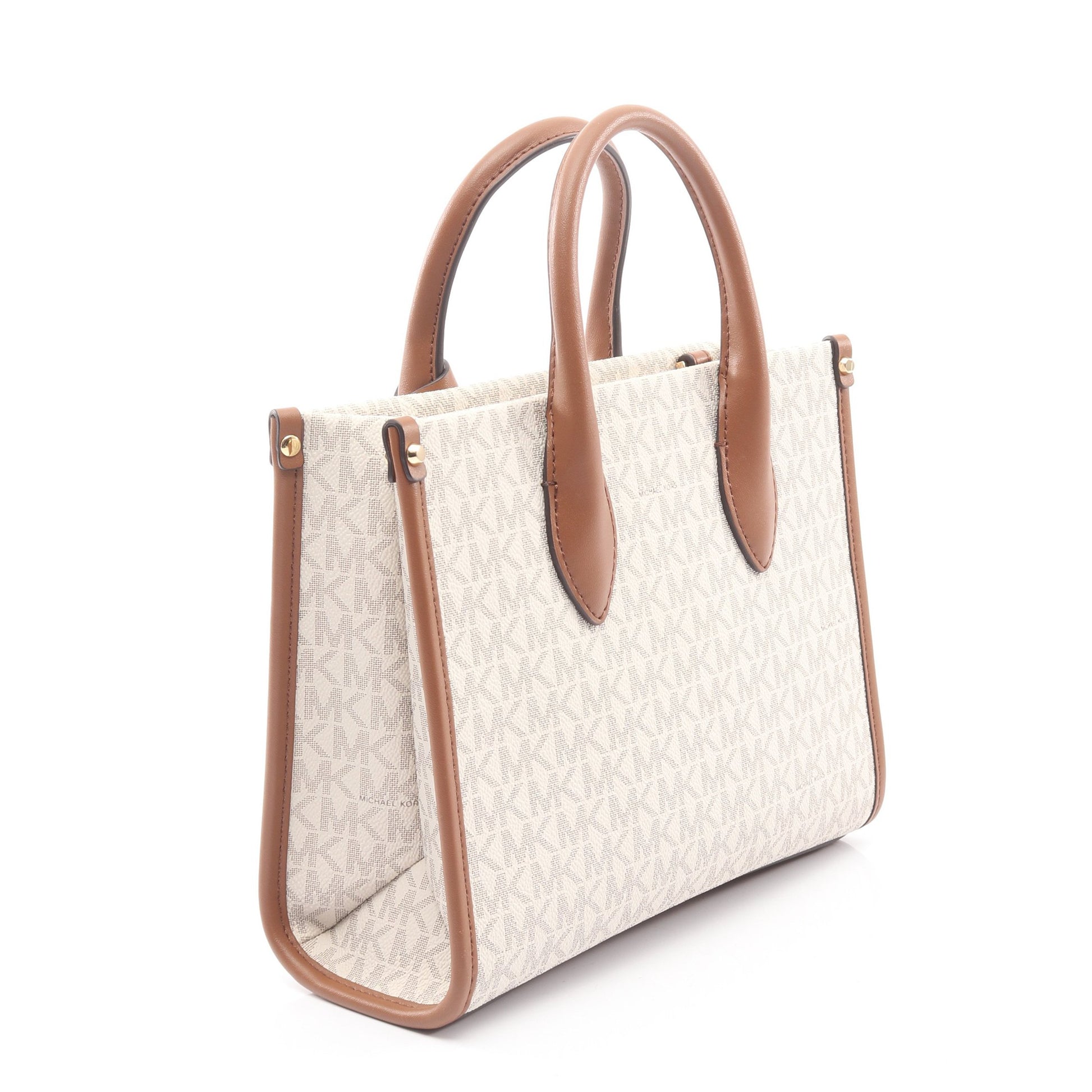 MIRELLA S MKシグネチャー ハンドバッグ PVC レザー ホワイト ブラウン  