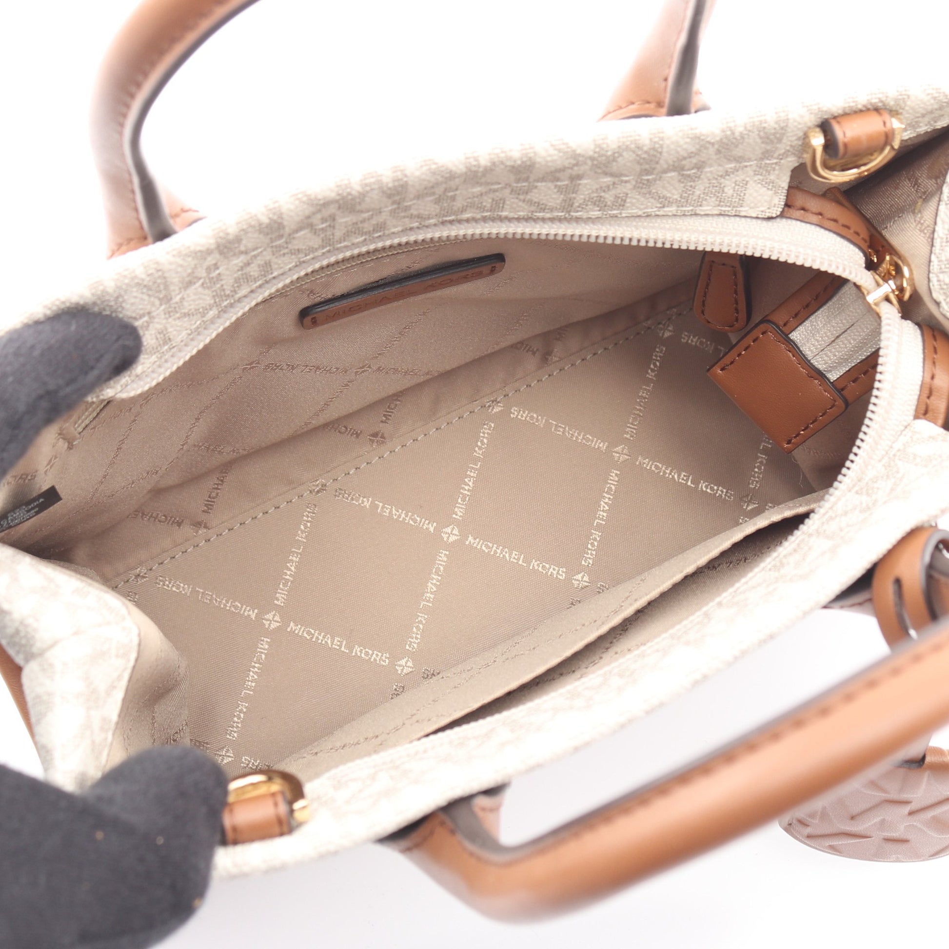 MIRELLA S MKシグネチャー ハンドバッグ PVC レザー ホワイト ブラウン  