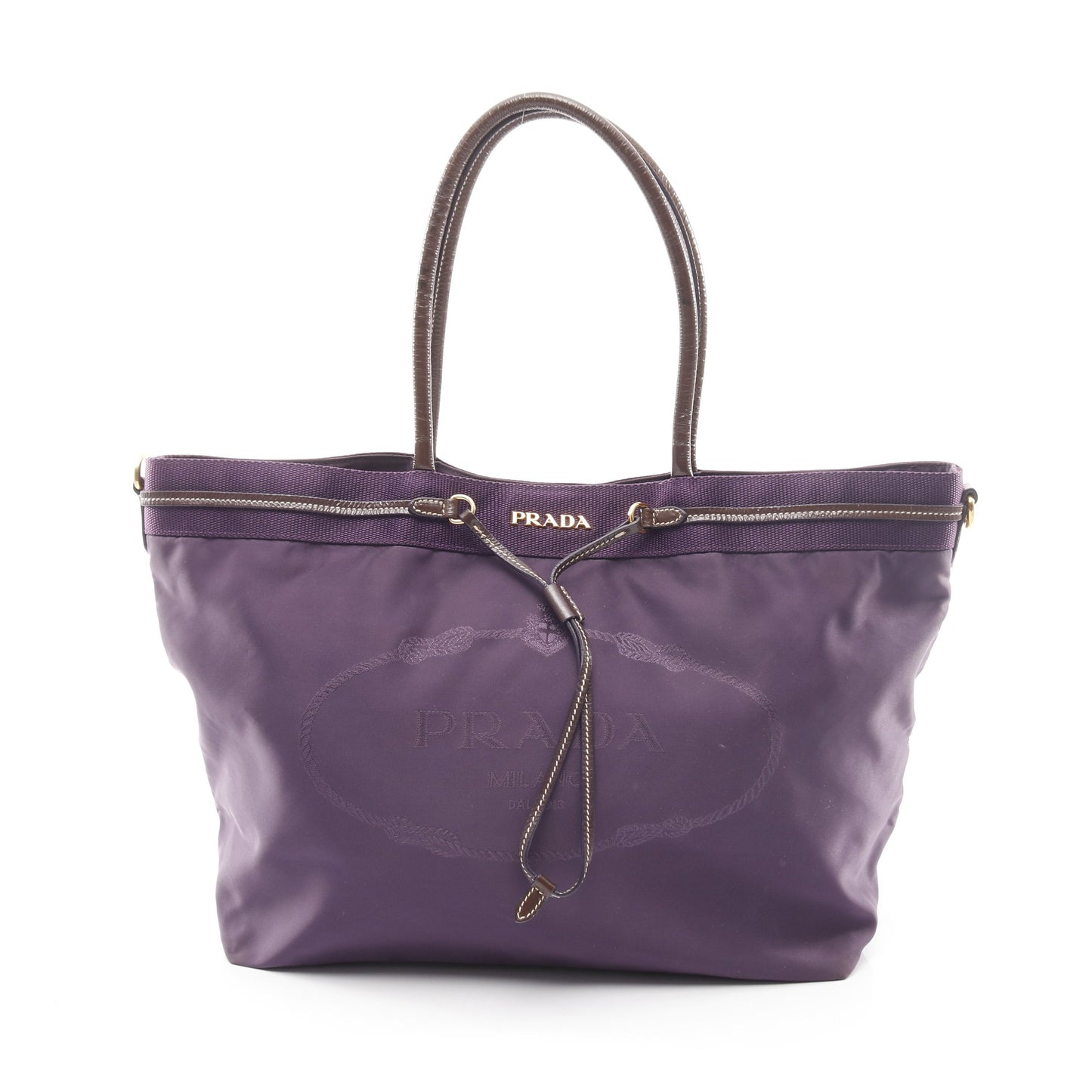 NYLON JACQUARD ハンドバッグ ナイロン エナメルレザー パープル ブラウン プラダ バッグ PRADA