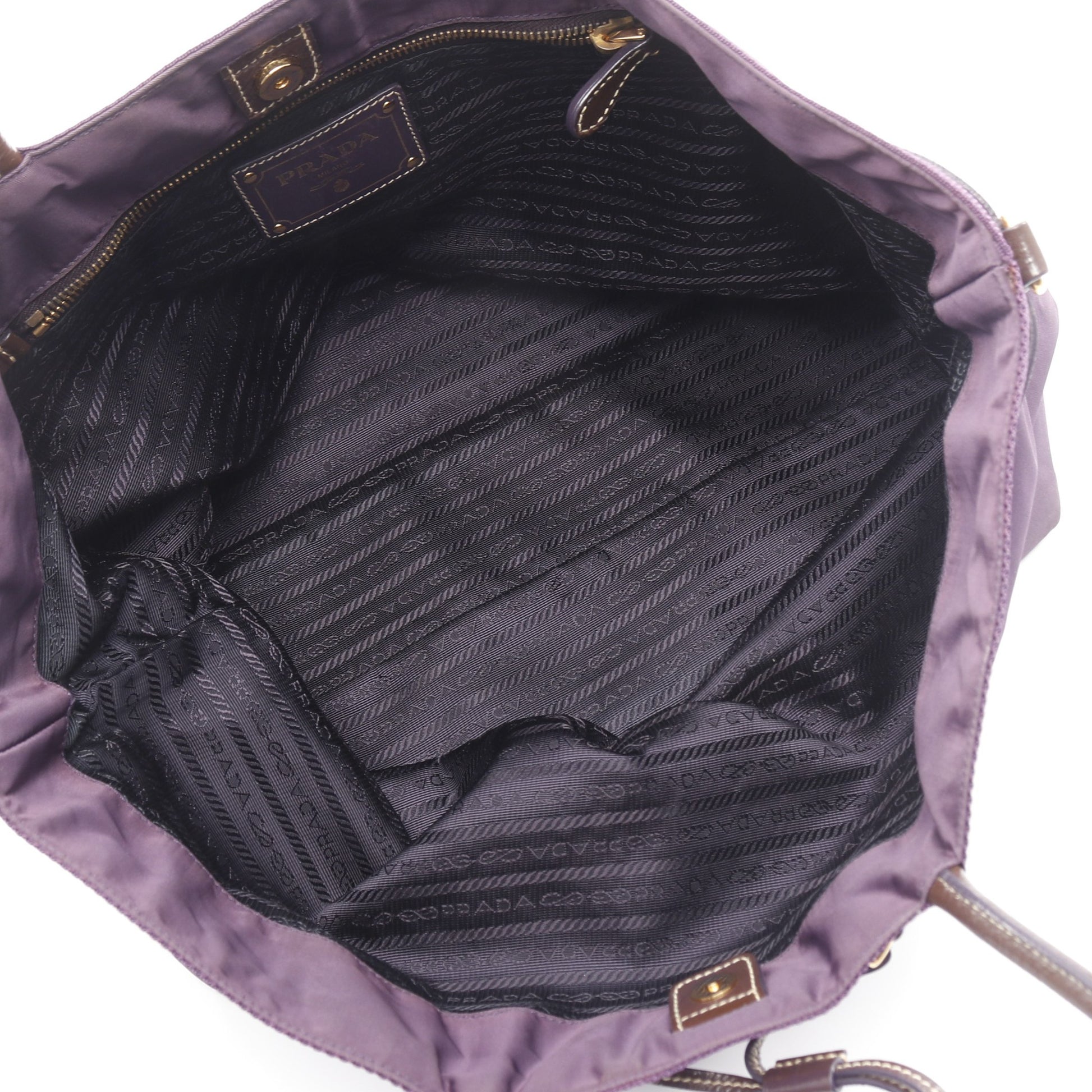 NYLON JACQUARD ハンドバッグ ナイロン エナメルレザー パープル ブラウン プラダ バッグ PRADA