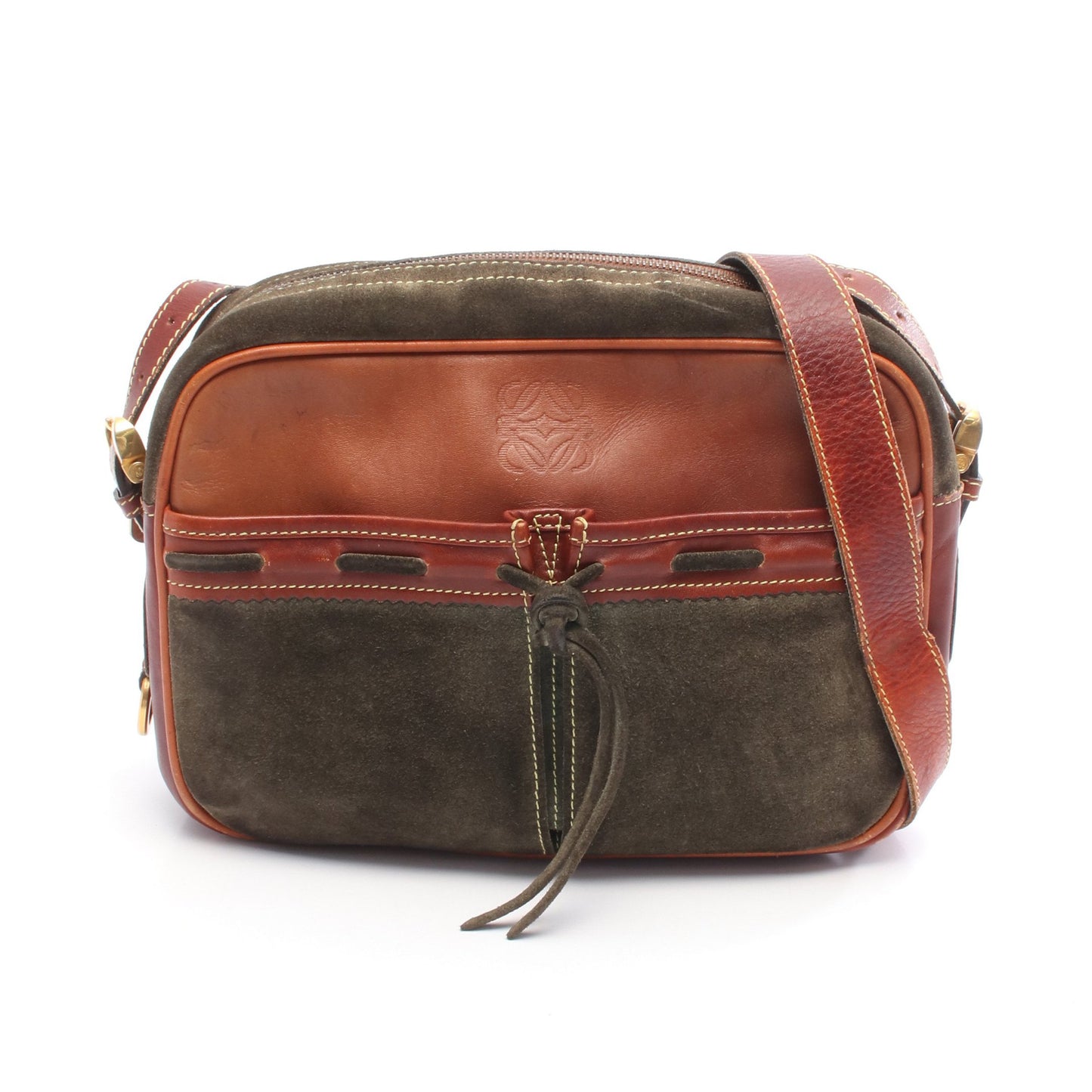 アナグラム ショルダーバッグ スエード レザー カーキグリーン ブラウン ロエベ バッグ LOEWE